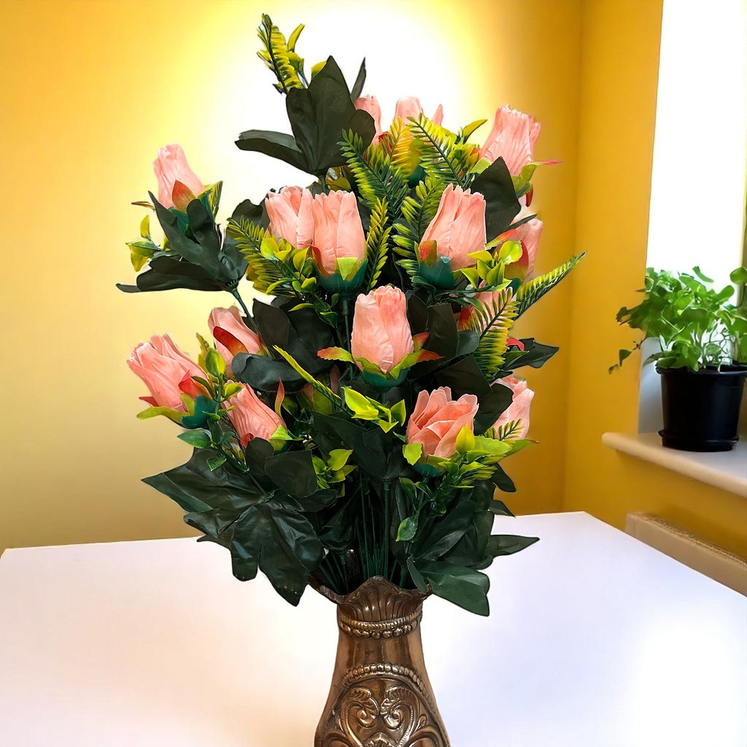 Artificial Flower Rose Bouquets | Fake Flowers Bunch - For Vase, Pot, Home, Bedroom, Balcony, Office Corner, Living Room - 26 Inch - Apkamart #Colour_Pink