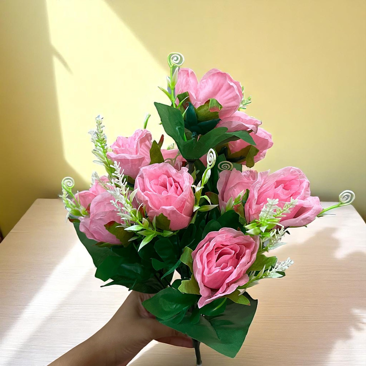 Artificial Rose Flower Bouquets | Faux Flowers Bunch - for Table Vase, Pot, Home Decor, Living Room, Side Table Centerpiece - 17 Inch - Apkamat #Style_Design 1