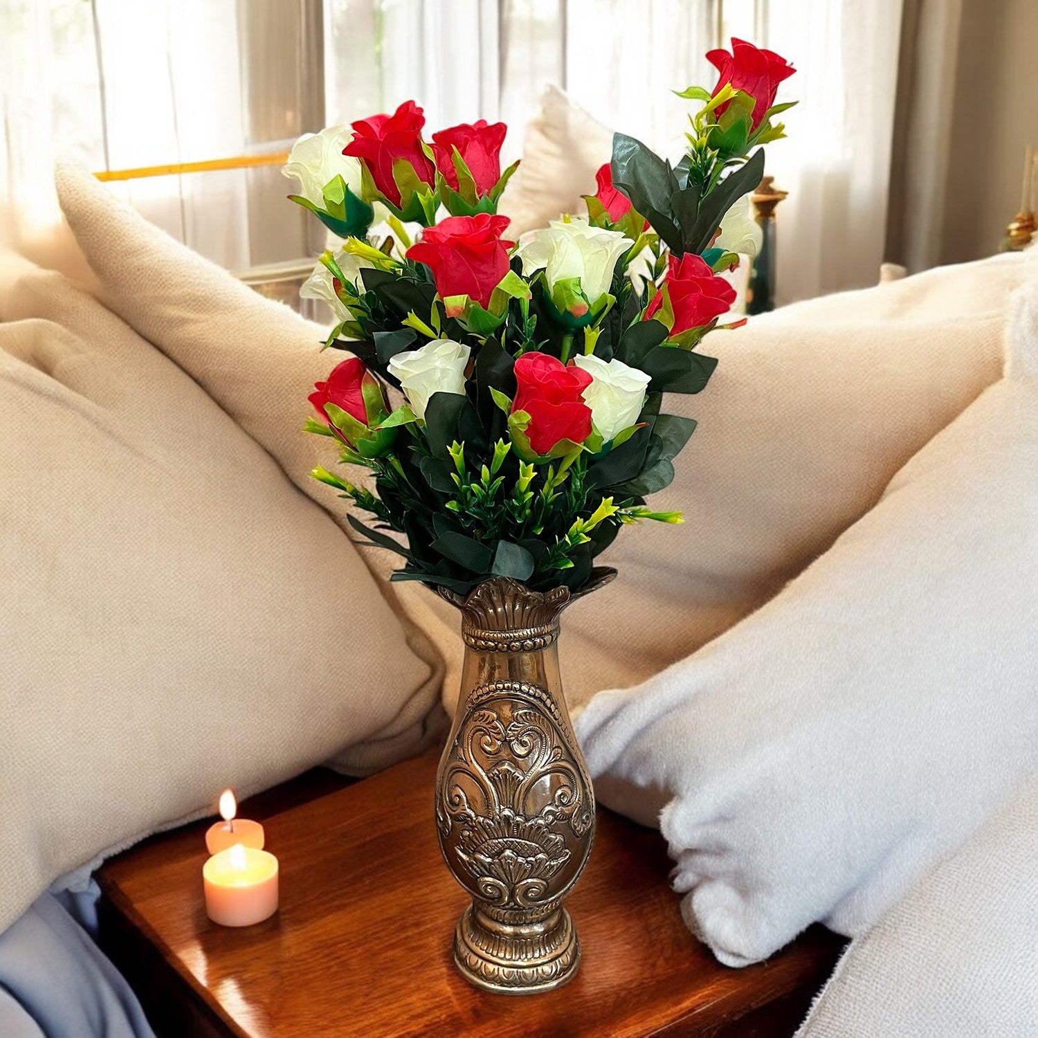 Artificial Rose Flower Bouquets | Faux Flowers Bunch - for Table Vase, Pot, Home Decor, Side Table Centerpiece - 29 Inch - Apkamart #Style_Design 3