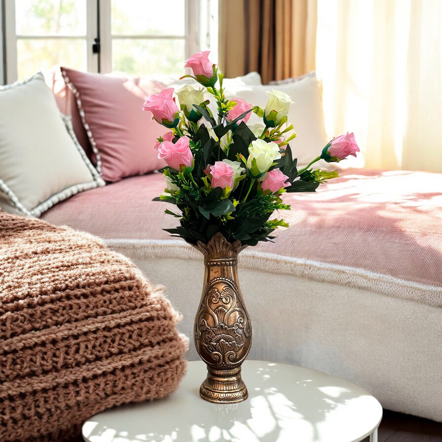 Artificial Flower Bouquets | Faux Flowers Bunch - for Table Vase, Pot, Home Decor, Living Room, Side Table Centerpiece - 29 Inch - Apkamart #Style_Design 1