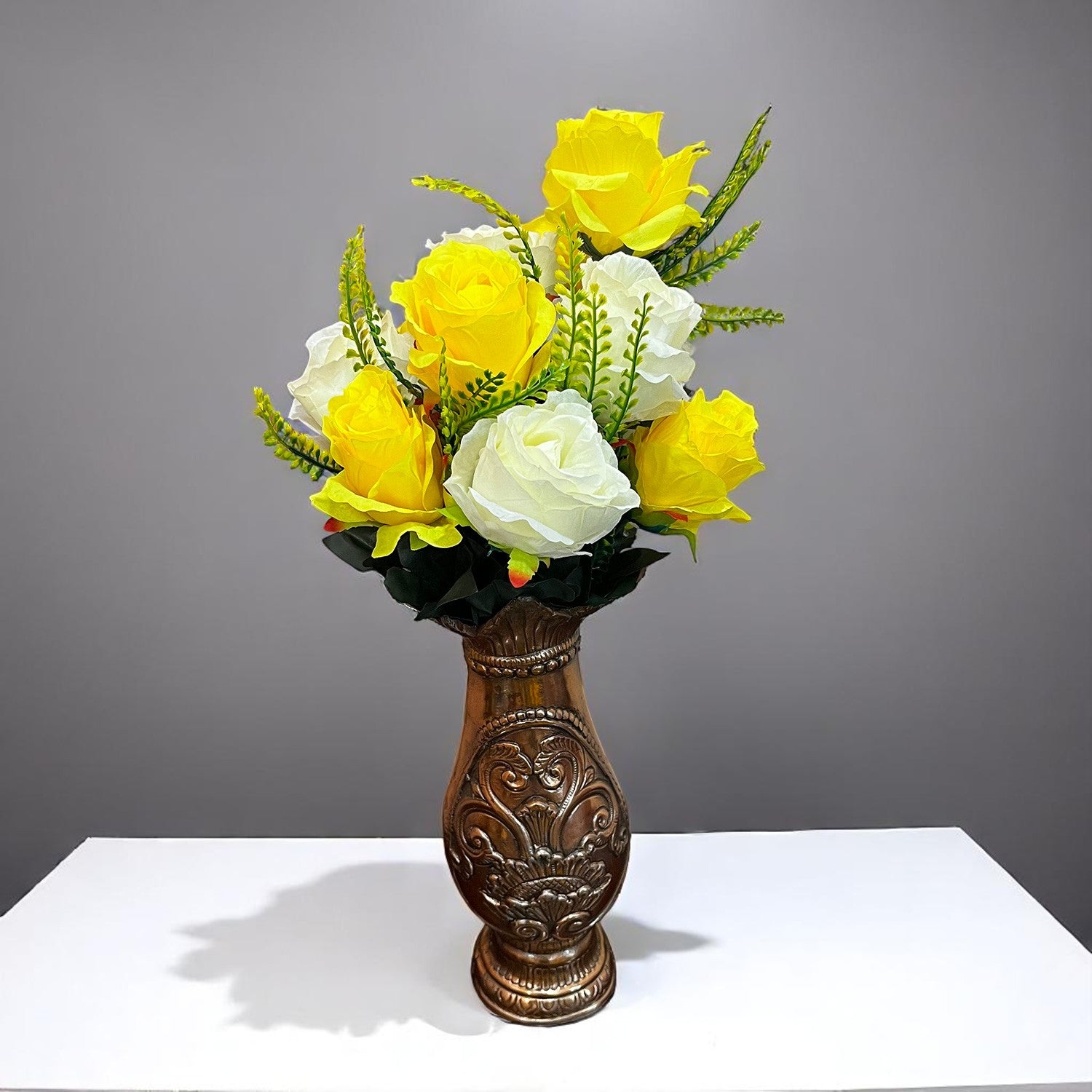 Artificial Flower Plant - Cherry Blossom | Decorative Flowers Bunch & Stems - for Table Vase, Pot, Home Decor, Living Room, Side Table Centerpiece & Festival Decoration - Apkamart #Color_Yellow & White