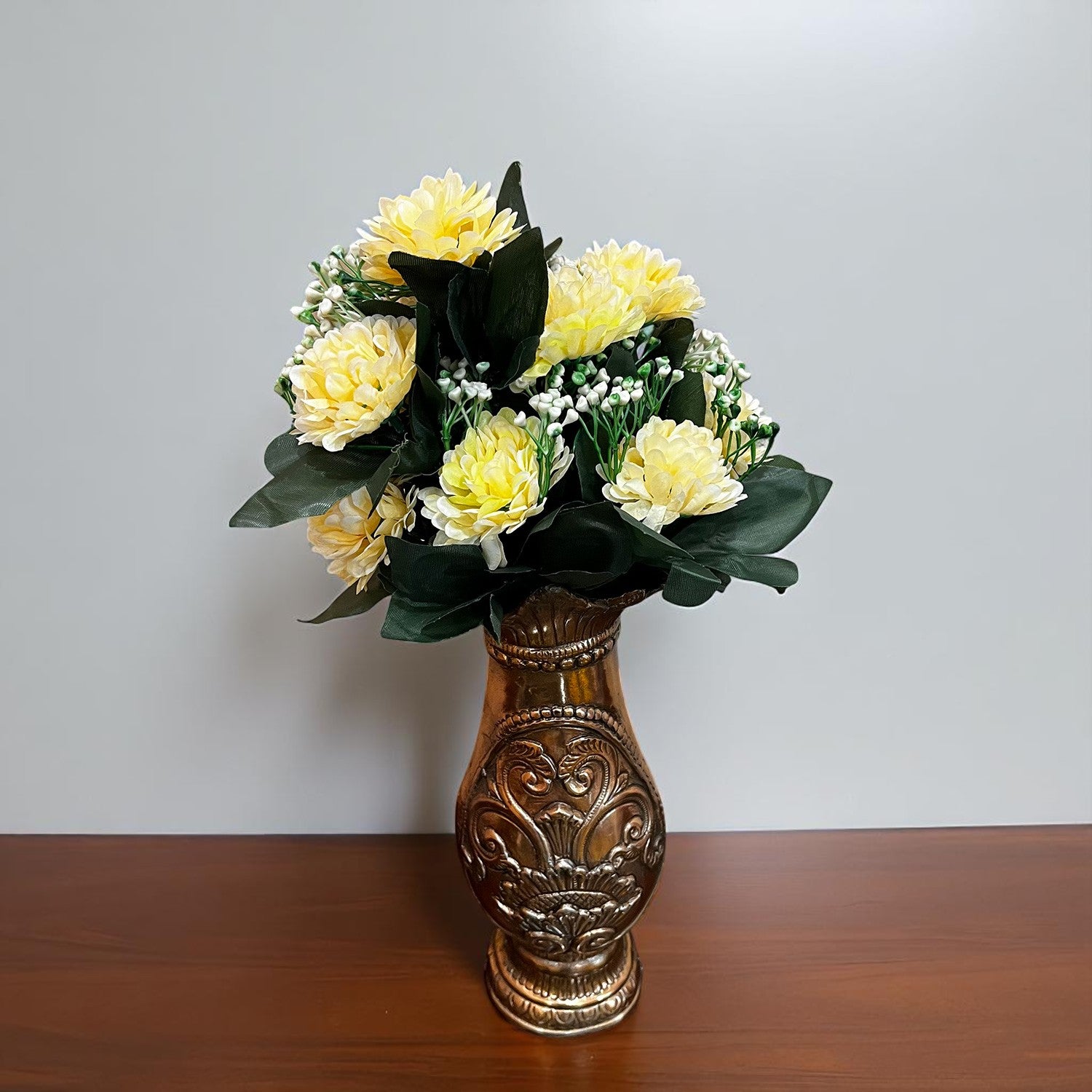 Artificial Flower Plant With Vase Pot | Decorative Flowers Bunch & Stems - for Table Vase, Pot, Home Decor, Living Room, Side Table Centerpiece & Festival Decoration - Apkamart #Colour_Orange