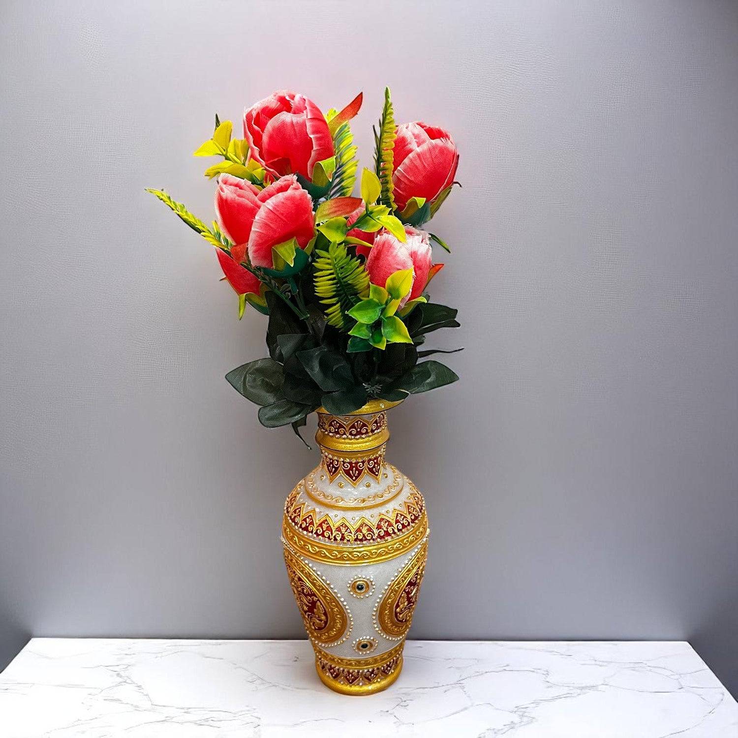 Artificial Flowers Rose Bunches For Pot | Faux Flower Sticks - for Home Decor, Living Room, Office & Festivals Decoration (Vase Not Included) - 14 Inch - Apkamart #Colour_Pink