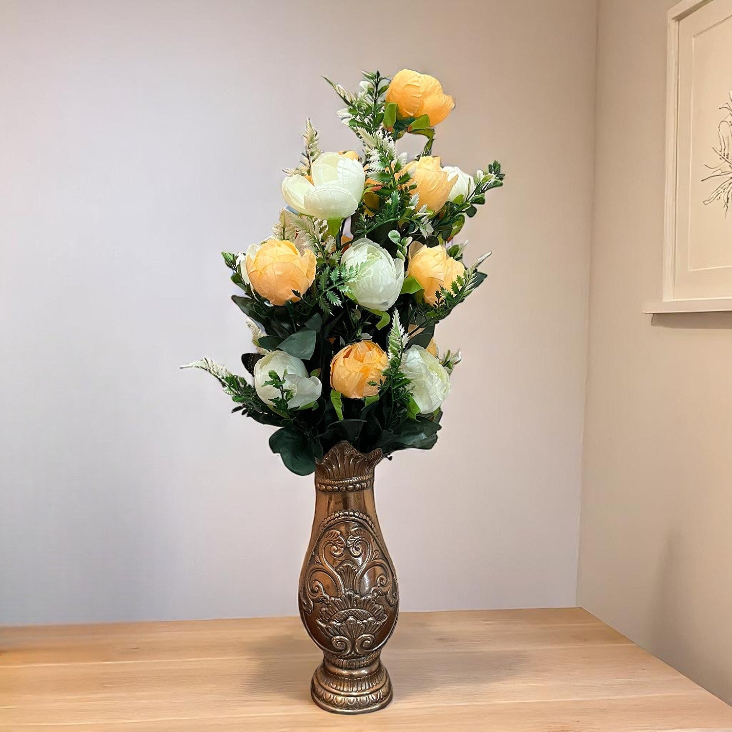 Artificial Rose Flowers With Pot | Faux Flowers Bunch - for Home Decor, Living Room, Side Table, Centerpiece - 26 Inch - Apkamart #Style_Design 2