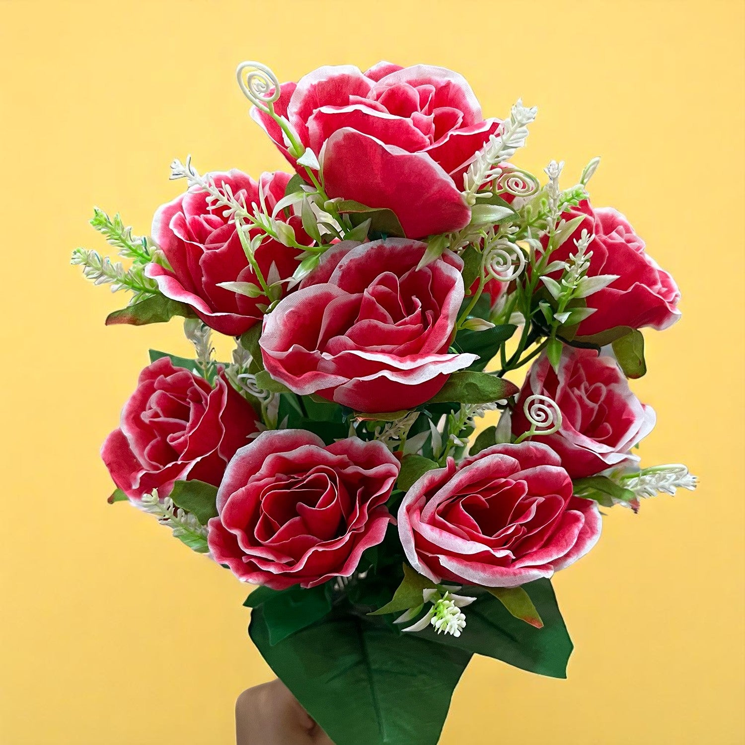 Artificial Rose Flower Bouquets | Faux Flowers Bunch - for Table Vase, Pot, Home Decor, Living Room, Side Table Centerpiece - 17 Inch - Apkamat #Style_Design 2
