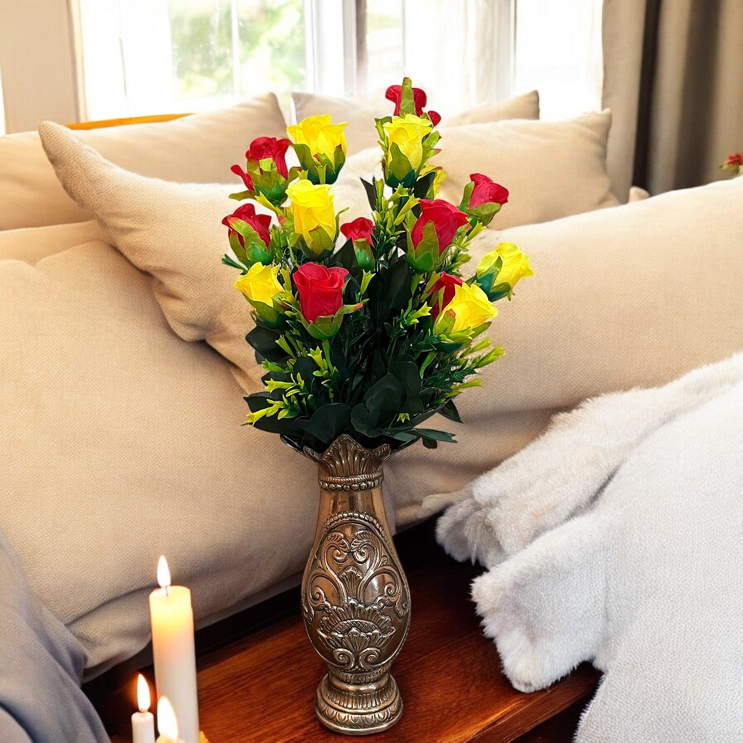 Artificial Rose Flower Bouquets | Faux Flowers Bunch - for Table Vase, Pot, Home Decor, Side Table Centerpiece - 29 Inch - Apkamart #Style_Design 2