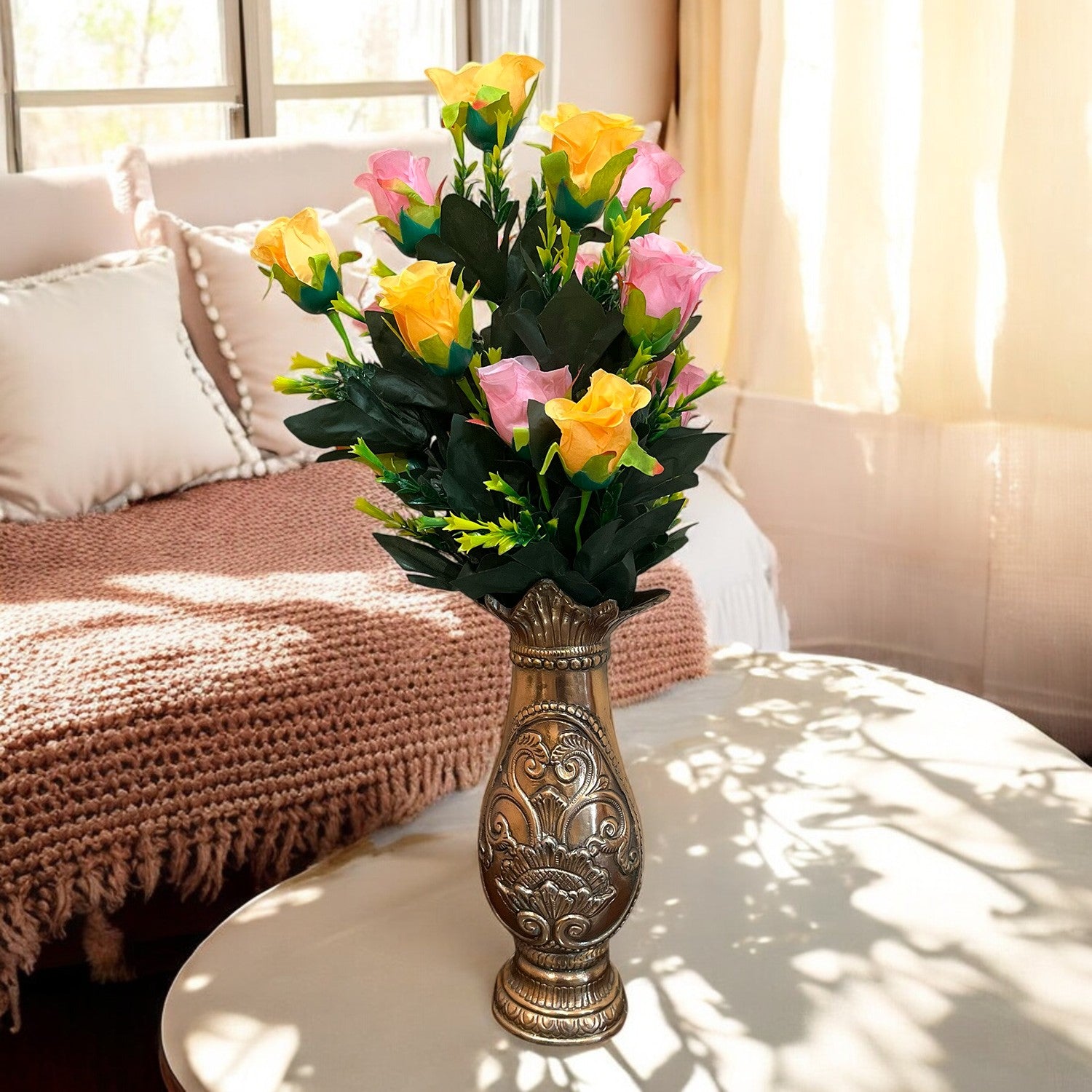 Artificial Rose Flower Bouquets | Faux Flowers Bunch - for Table Vase, Pot, Home Decor, Side Table Centerpiece - 29 Inch - Apkamart #Style_Design 1