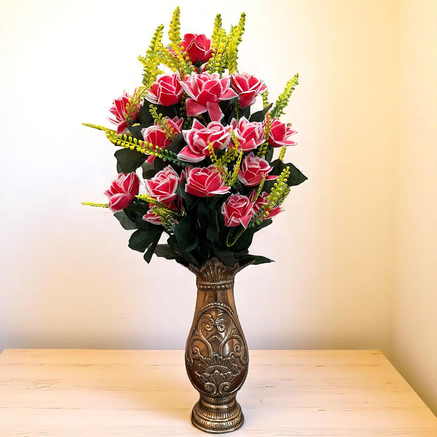 Artificial Flower Rose Bouquets | Faux Flowers Bunch - for Table Vase, Pot, Home Decor, Living Room, Side Table Centerpiece - 26 Inch - Apkamart #Colour_Pink