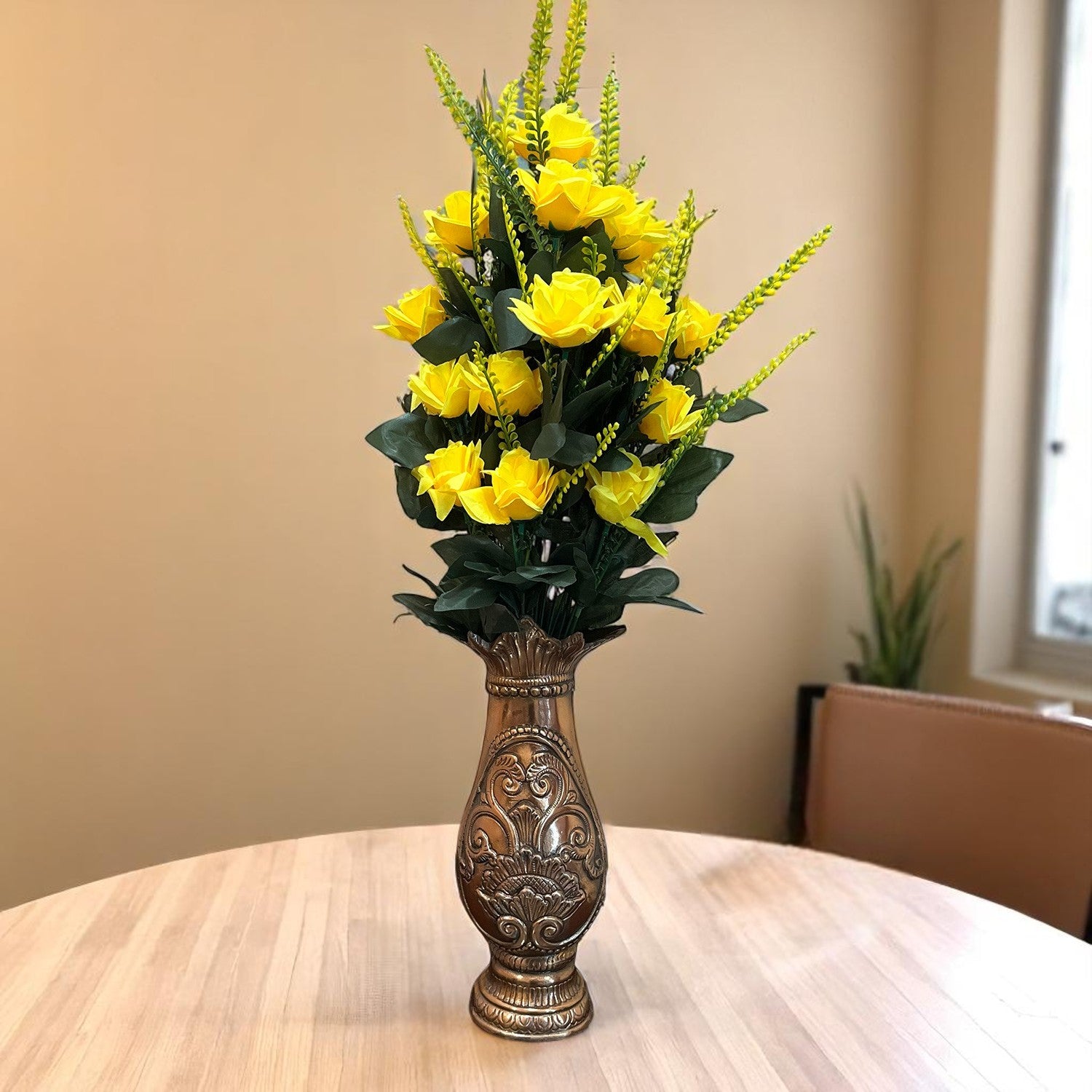 Artificial Flower Rose Bouquets | Faux Flowers Bunch - for Table Vase, Pot, Home Decor, Living Room, Side Table Centerpiece - 26 Inch - Apkamart #Colour_Yellow