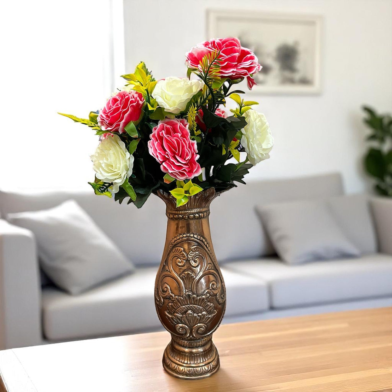 Artificial Flowers Rose Bunches for Vase Pot | Faux Flowers Stem - for Home Decor Living Office Corner Room Side Table Centerpiece - 18 Inch - Apkamart #Style_Design 2