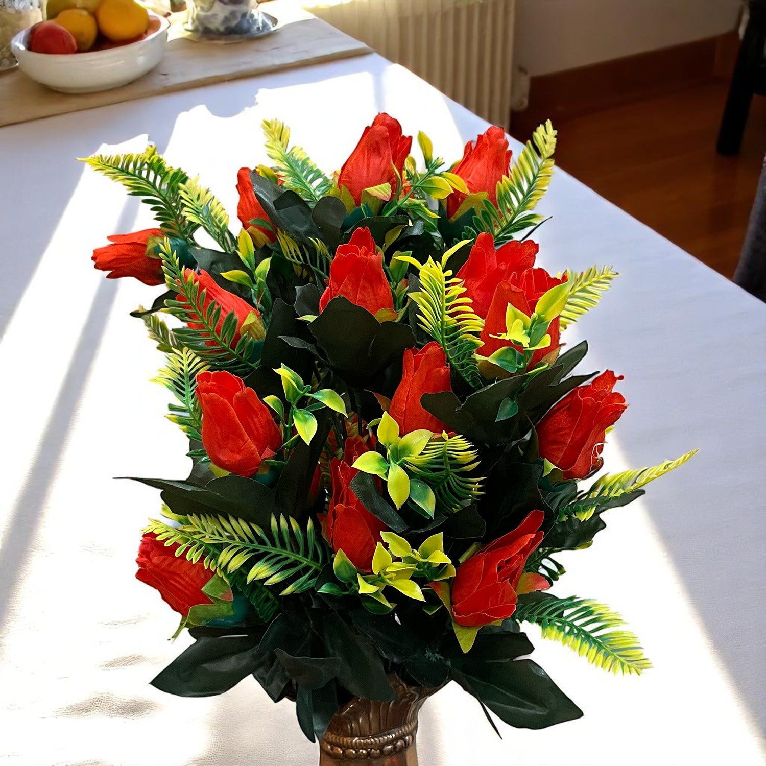 Artificial Flower Rose Bouquets | Fake Flowers Bunch - For Vase, Pot, Home, Bedroom, Balcony, Office Corner, Living Room - 26 Inch - Apkamart #Colour_Red