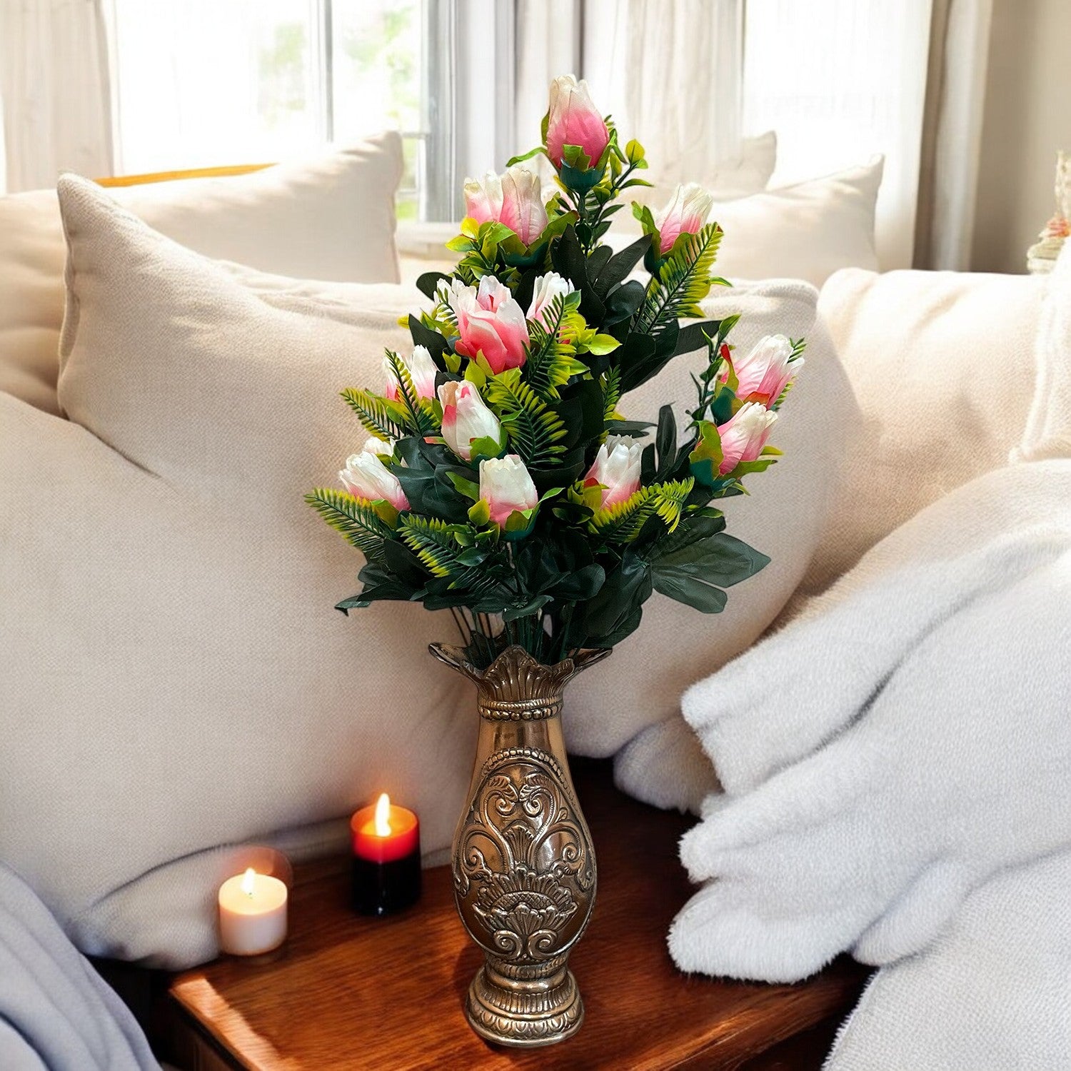 Artificial Flower Rose Bouquets | Fake Flowers Bunch - For Vase, Pot, Home, Balcony, Office Corner, Living Room - 26 Inch - Apkamart #Colour_Multicolor