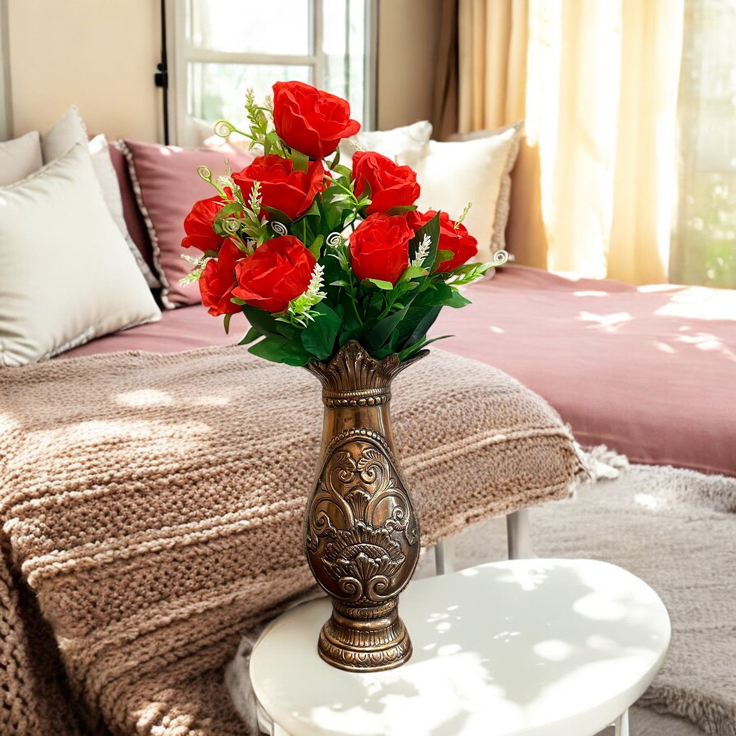 Artificial Rose Flower Bouquets | Faux Flowers Bunch - for Table Vase, Pot, Home Decor, Living Room, Side Table Centerpiece - 17 Inch - Apkamart #Style_Design 3