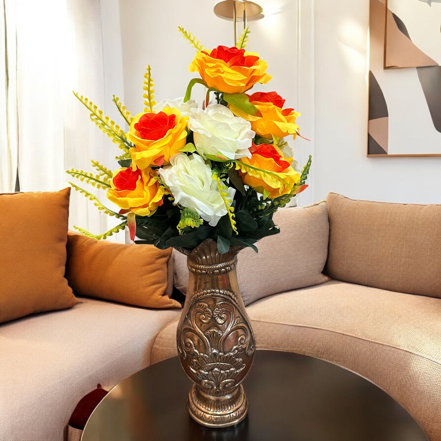 Artificial Flowers Rose Bunches for Vase Pot | Faux Flowers Stem - for Home Decor Living Room Side Table Centerpiece - 18 Inch - Apkamart #Style_Design 2