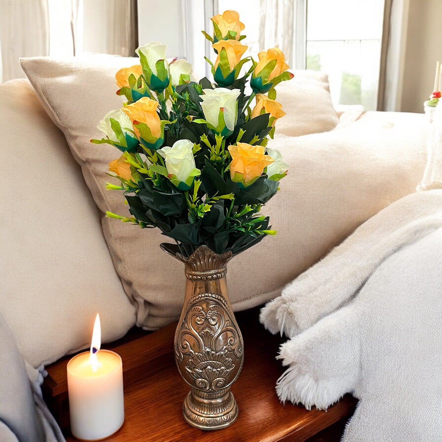 Artificial Flower Bouquets | Faux Flowers Bunch - for Table Vase, Pot, Home Decor, Living Room, Side Table Centerpiece - 29 Inch - Apkamart #Style_Design 3