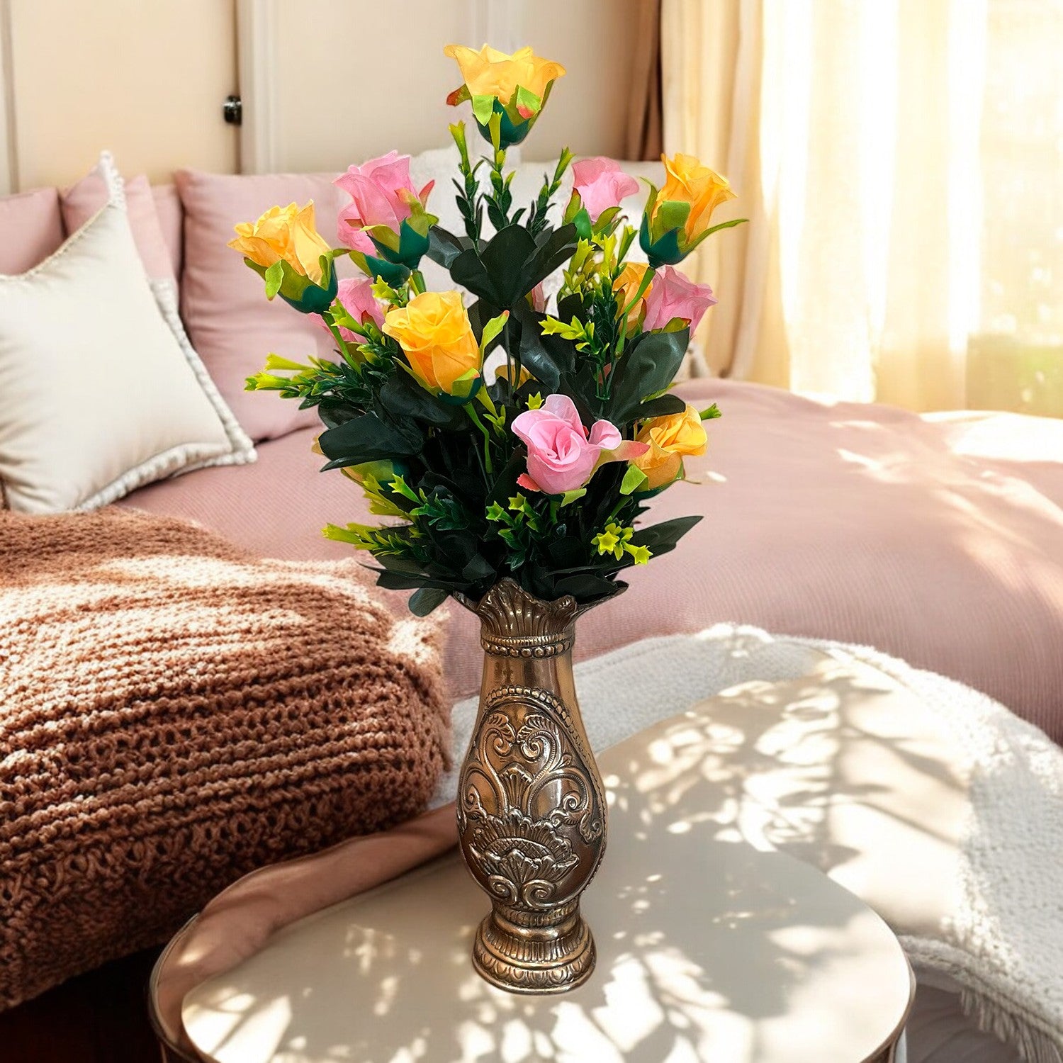 Artificial Rose Flower Bouquets | Faux Flowers Bunch - for Table Vase, Pot, Home Decor, Side Table Centerpiece - 29 Inch - Apkamart #Style_Design 1