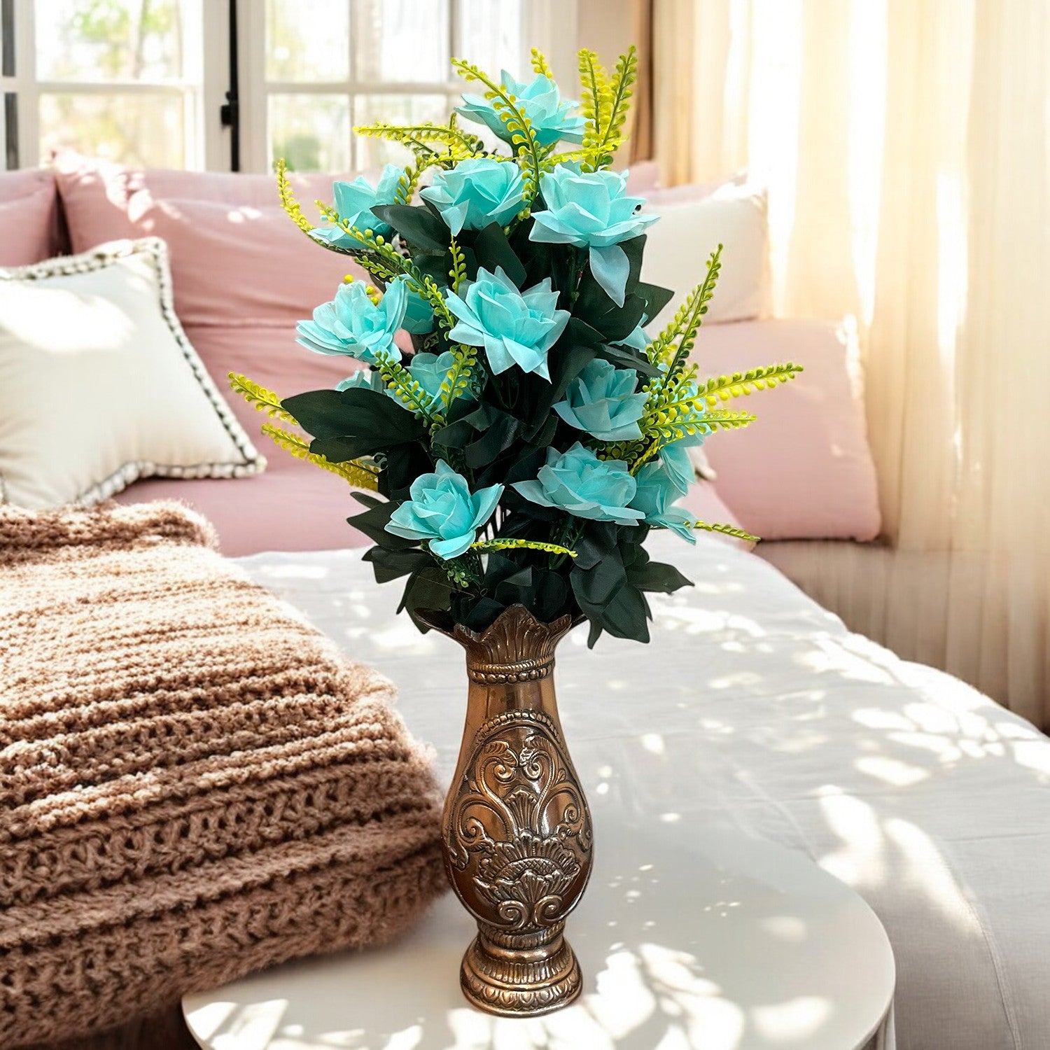 Artificial Flower Rose Bouquets | Faux Flowers Bunch - for Table Vase, Pot, Home Decor, Living Room, Side Table Centerpiece - 26 Inch - Apkamart #Colour_Multicolor