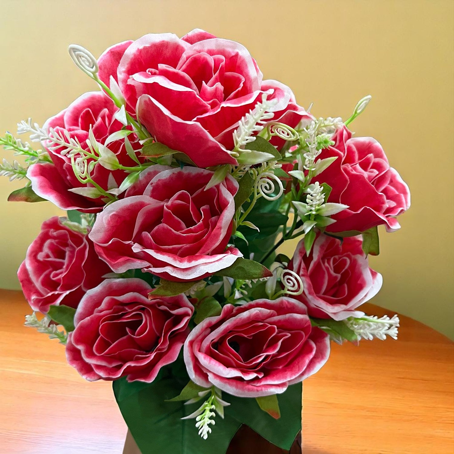 Artificial Rose Flower Bouquets | Faux Flowers Bunch - for Table Vase, Pot, Home Decor, Living Room, Side Table Centerpiece - 17 Inch - Apkamat #Style_Design 2