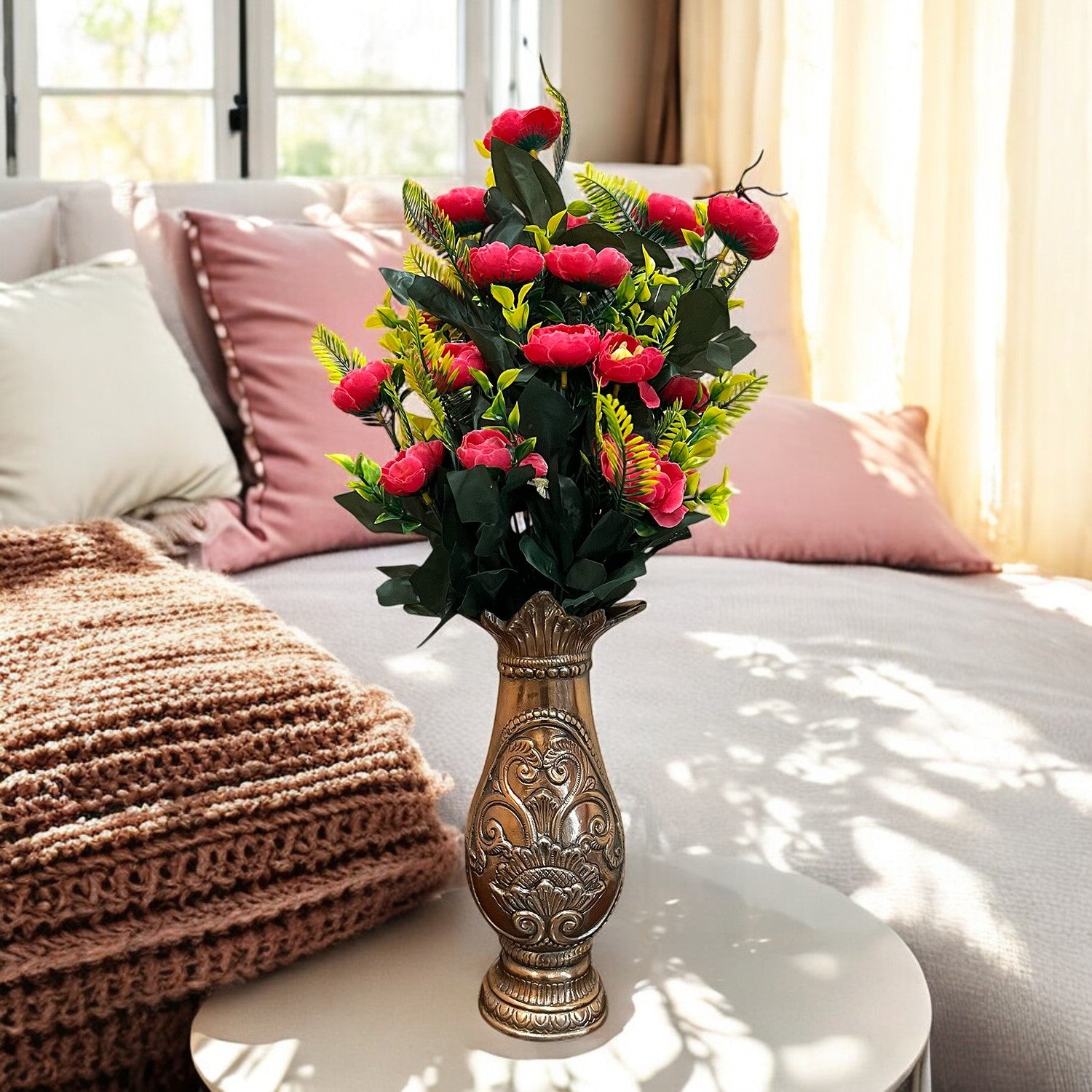 Artificial Flower Bouquets | Fake Flowers Bunch - For Vase, Home, Bedroom, Balcony, Office Corner, Living Room - 26 Inch - Apkamart #Colour_Pink