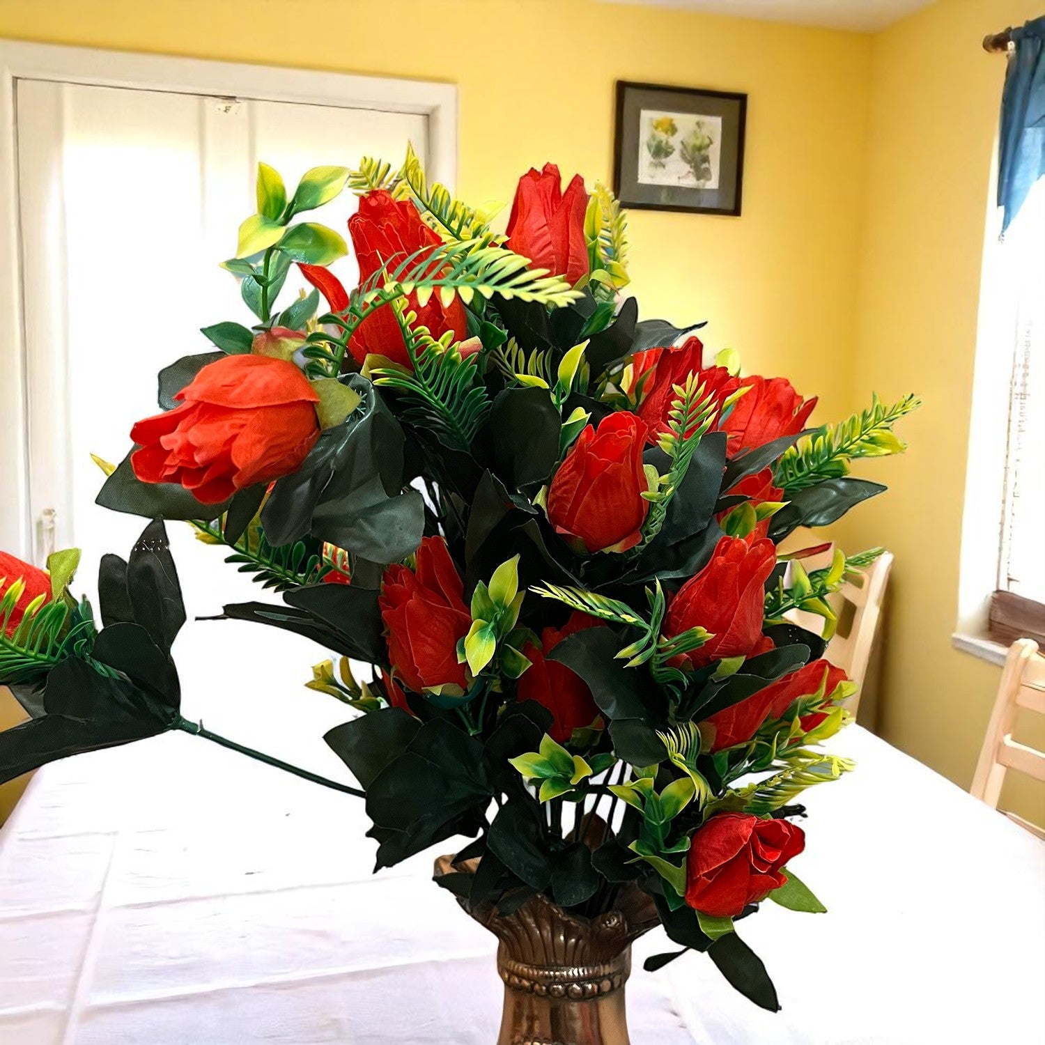 Artificial Flower Rose Bouquets | Fake Flowers Bunch - For Vase, Pot, Home, Bedroom, Balcony, Office Corner, Living Room - 26 Inch - Apkamart #Colour_Red