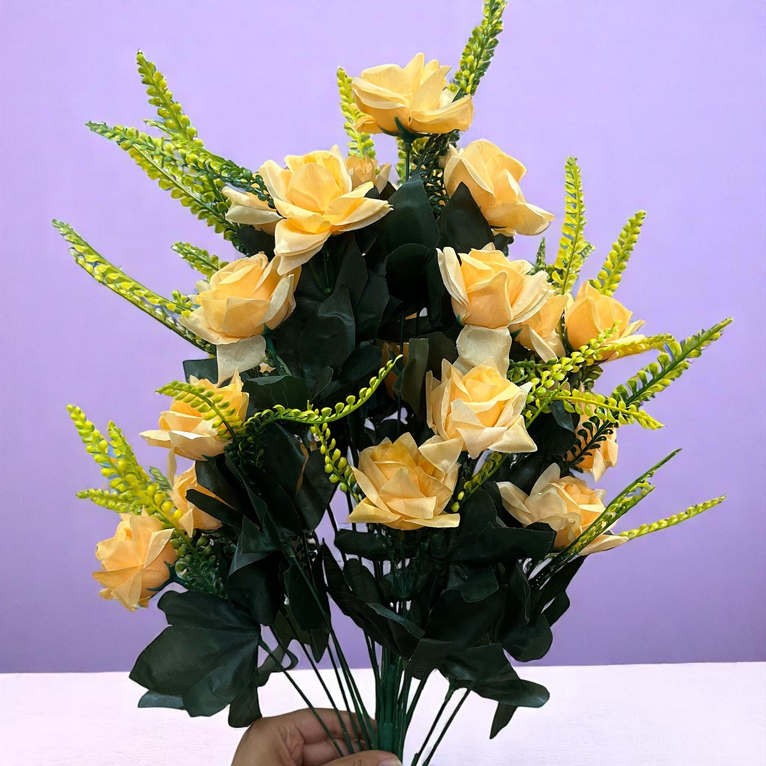 Artificial Flower Rose Bouquets | Faux Flowers Bunch - for Table Vase, Pot, Home Decor, Living Room, Side Table Centerpiece - 26 Inch - Apkamart #Colour_Orange