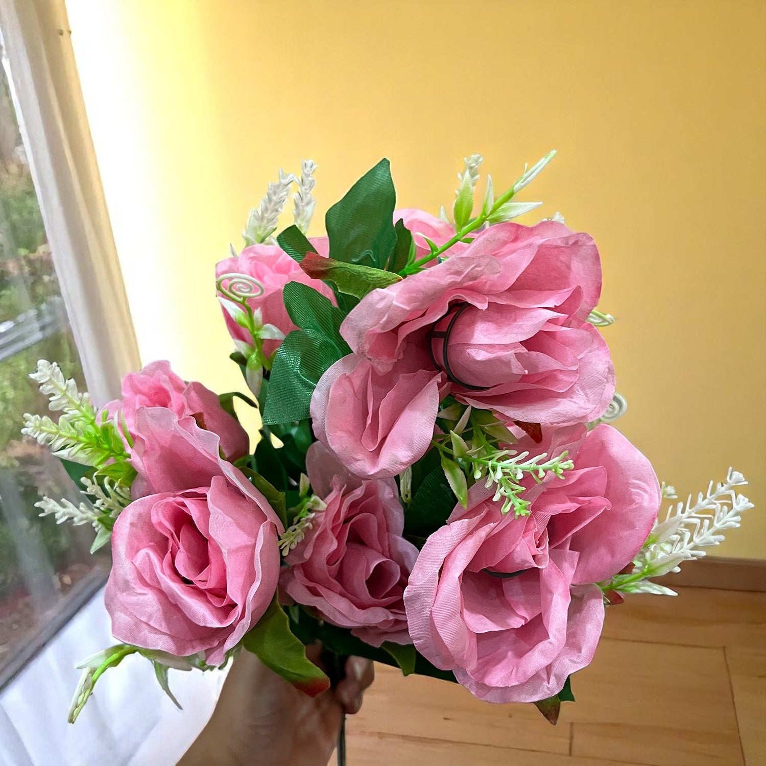 Artificial Rose Flower Bouquets | Faux Flowers Bunch - for Table Vase, Pot, Home Decor, Living Room, Side Table Centerpiece - 17 Inch - Apkamat #Style_Design 1