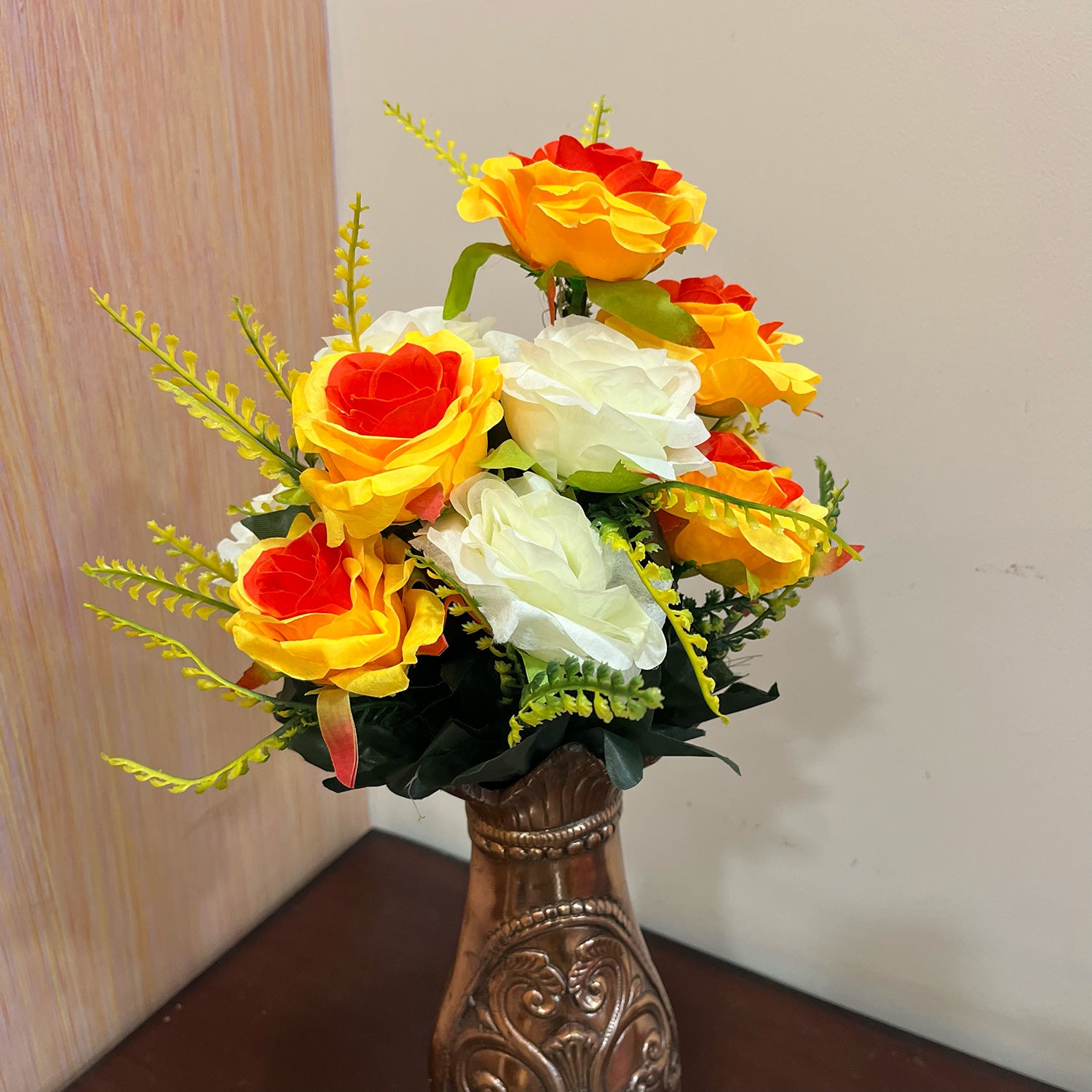 Artificial Flowers Rose Bunches for Vase Pot | Faux Flowers Stem - for Home Decor Living Room Side Table Centerpiece - 18 Inch - Apkamart #Style_Design 2