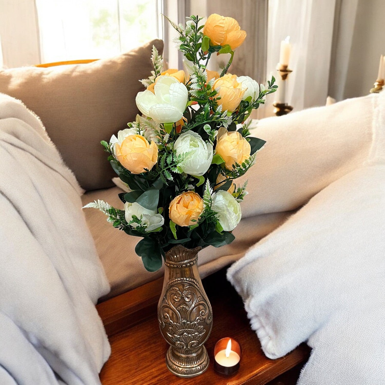 Artificial Rose Flowers With Pot | Faux Flowers Bunch - for Home Decor, Living Room, Side Table, Centerpiece - 26 Inch - Apkamart #Style_Design 2