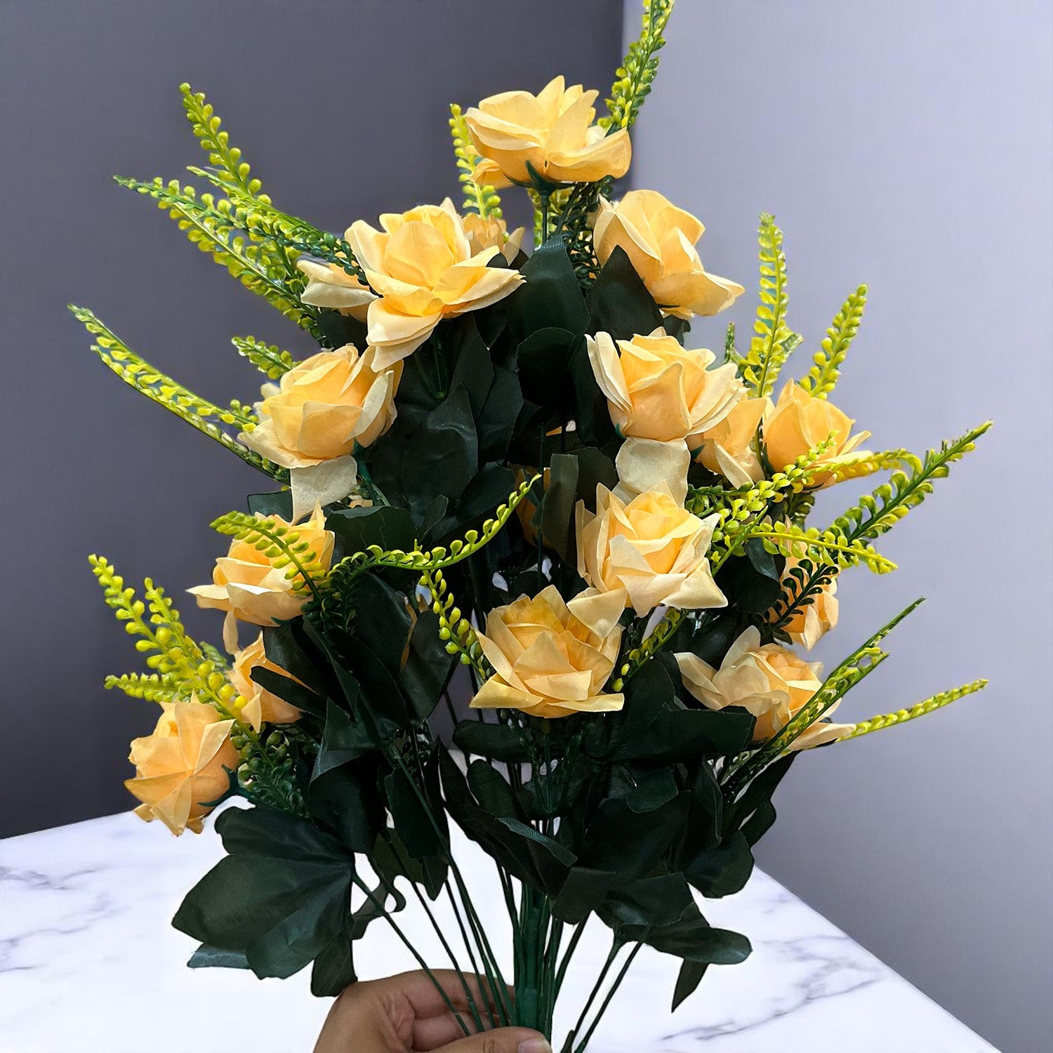 Artificial Flower Rose Bouquets | Faux Flowers Bunch - for Table Vase, Pot, Home Decor, Living Room, Side Table Centerpiece - 26 Inch - Apkamart #Colour_Orange