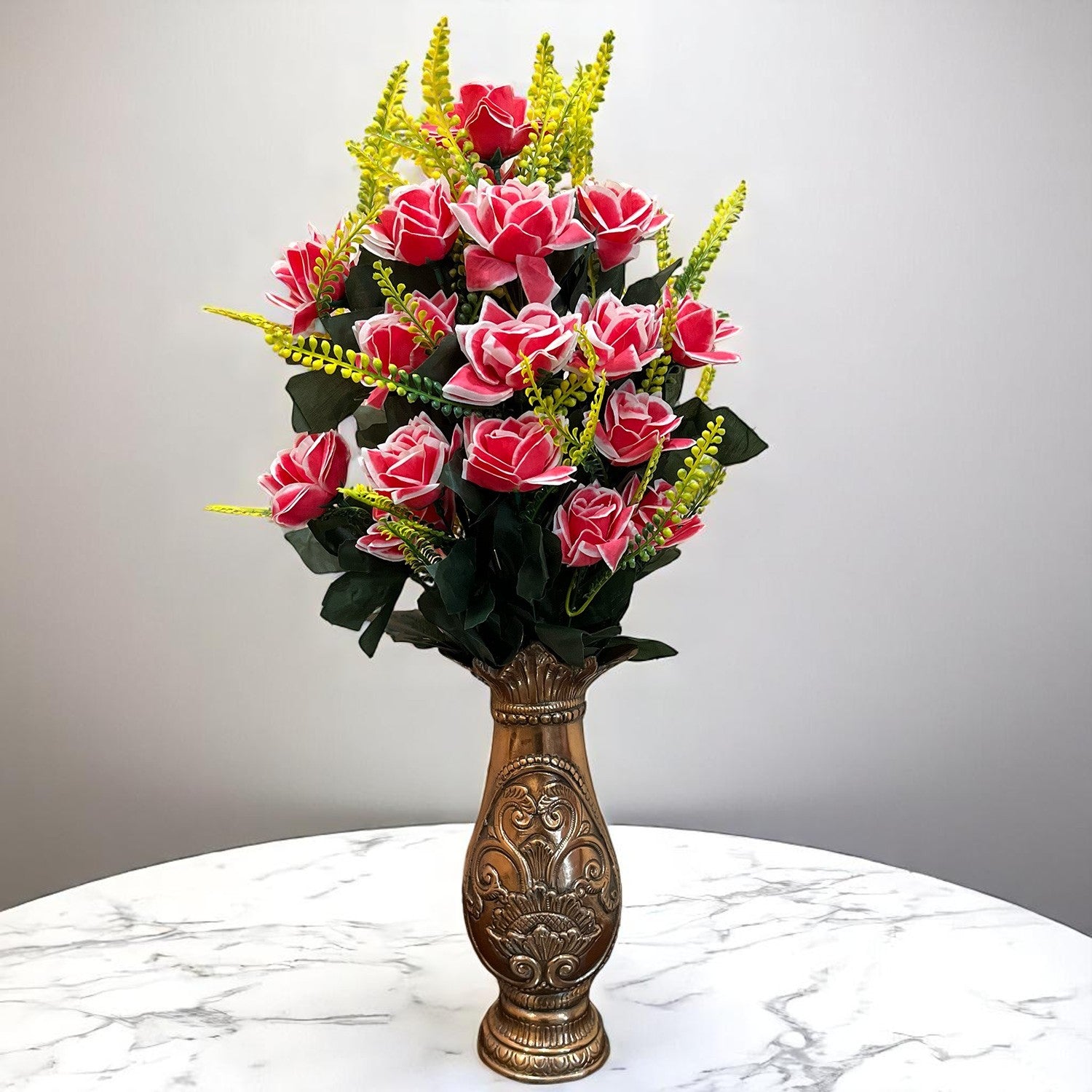 Artificial Flower Rose Bouquets | Faux Flowers Bunch - for Table Vase, Pot, Home Decor, Living Room, Side Table Centerpiece - 26 Inch - Apkamart #Colour_Pink