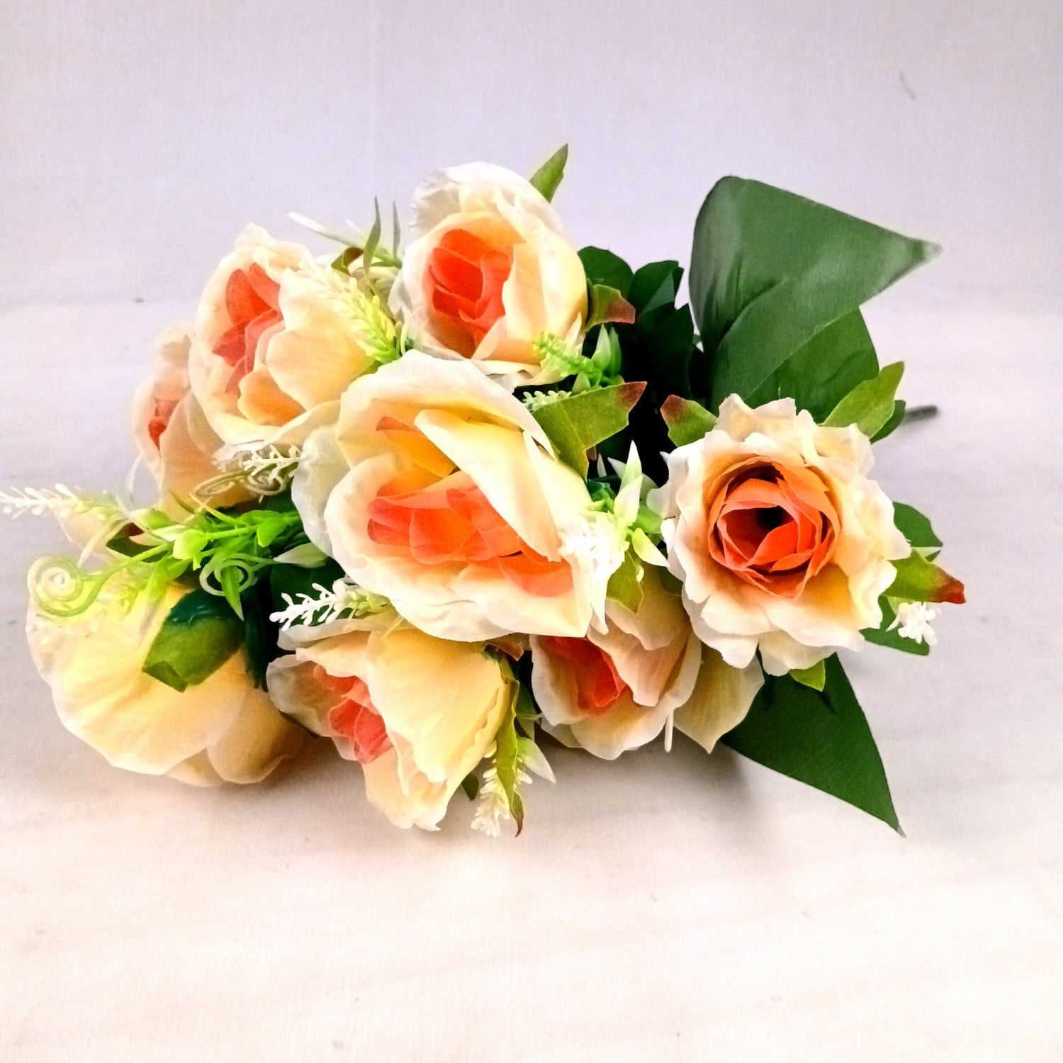 Artificial Rose Flower Bouquets | Faux Flowers Bunch - for Table Vase, Pot, Home Decor, Living Room, Side Table Centerpiece - 17 Inch - Apkamart #Style_Design 2