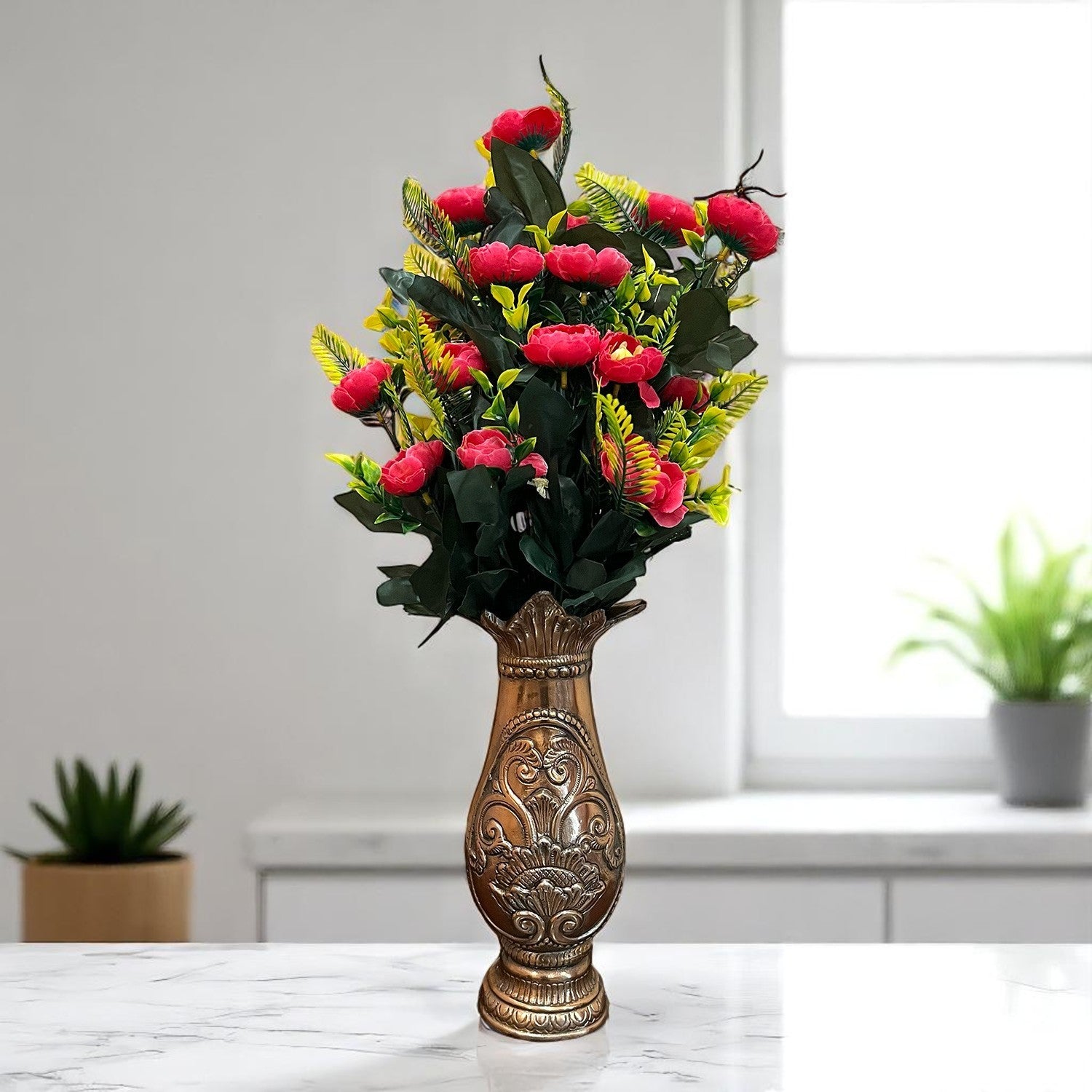 Artificial Flower Bouquets | Fake Flowers Bunch - For Vase, Home, Bedroom, Balcony, Office Corner, Living Room - 26 Inch - Apkamart #Colour_Pink