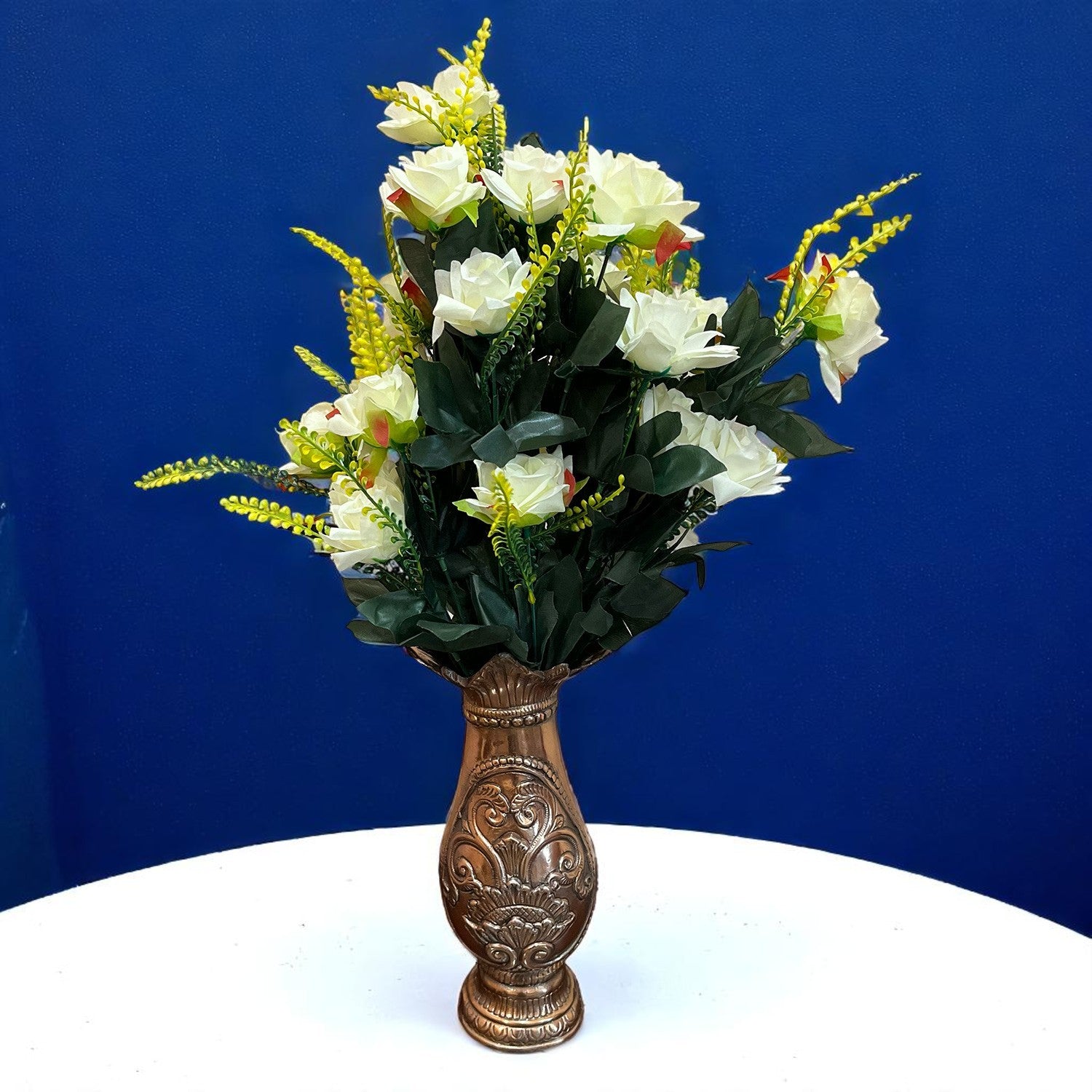 Artificial Flower Rose Bouquets | Faux Flowers Bunch - for Table Vase, Pot, Home Decor, Living Room, Side Table Centerpiece - 26 Inch - Apkamart #Colour_White