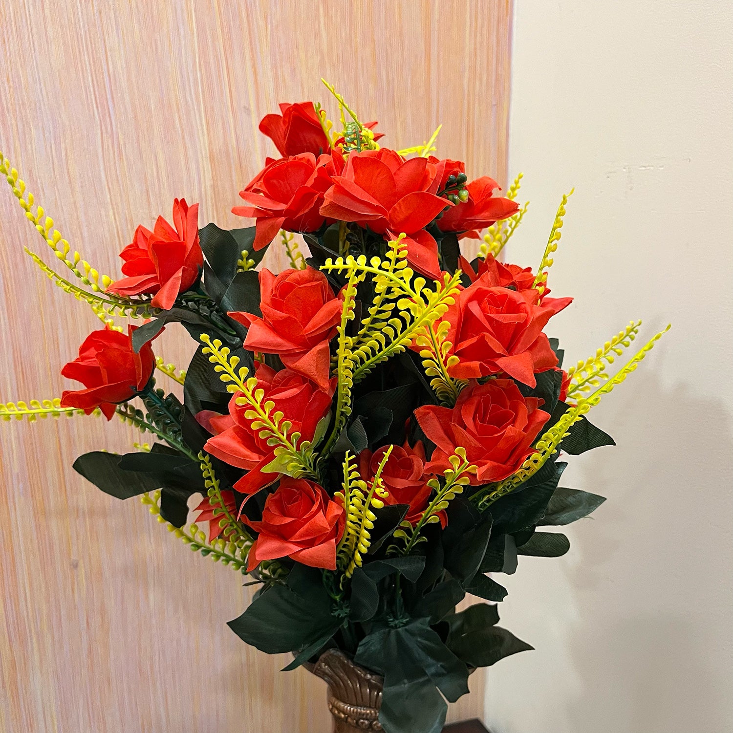 Artificial Flower Rose Bouquets | Faux Flowers Bunch - for Table Vase, Pot, Home Decor, Living Room, Side Table Centerpiece - 26 Inch - Apkamart #Colour_Red