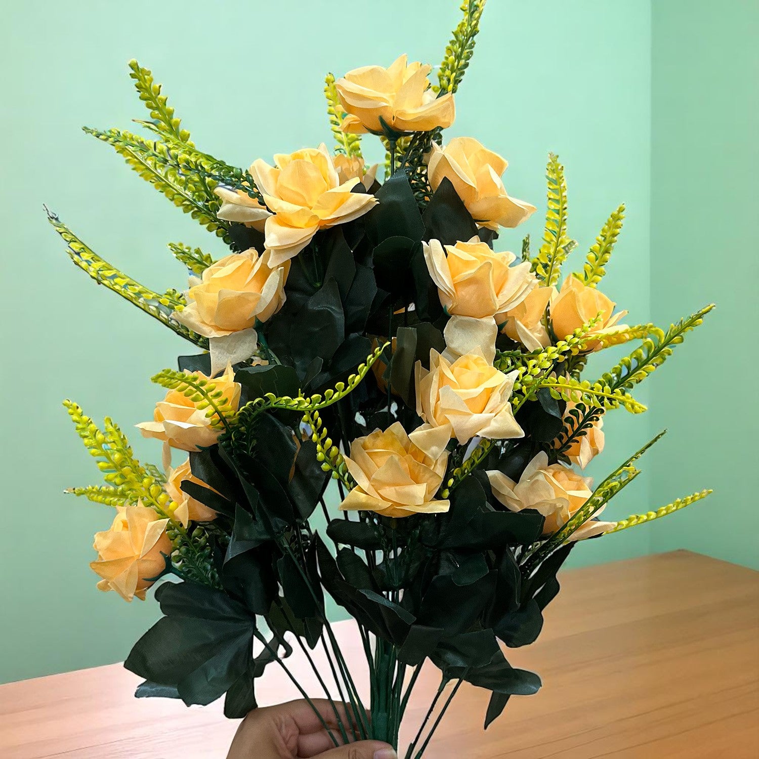 Artificial Flower Rose Bouquets | Faux Flowers Bunch - for Table Vase, Pot, Home Decor, Living Room, Side Table Centerpiece - 26 Inch - Apkamart #Colour_Orange