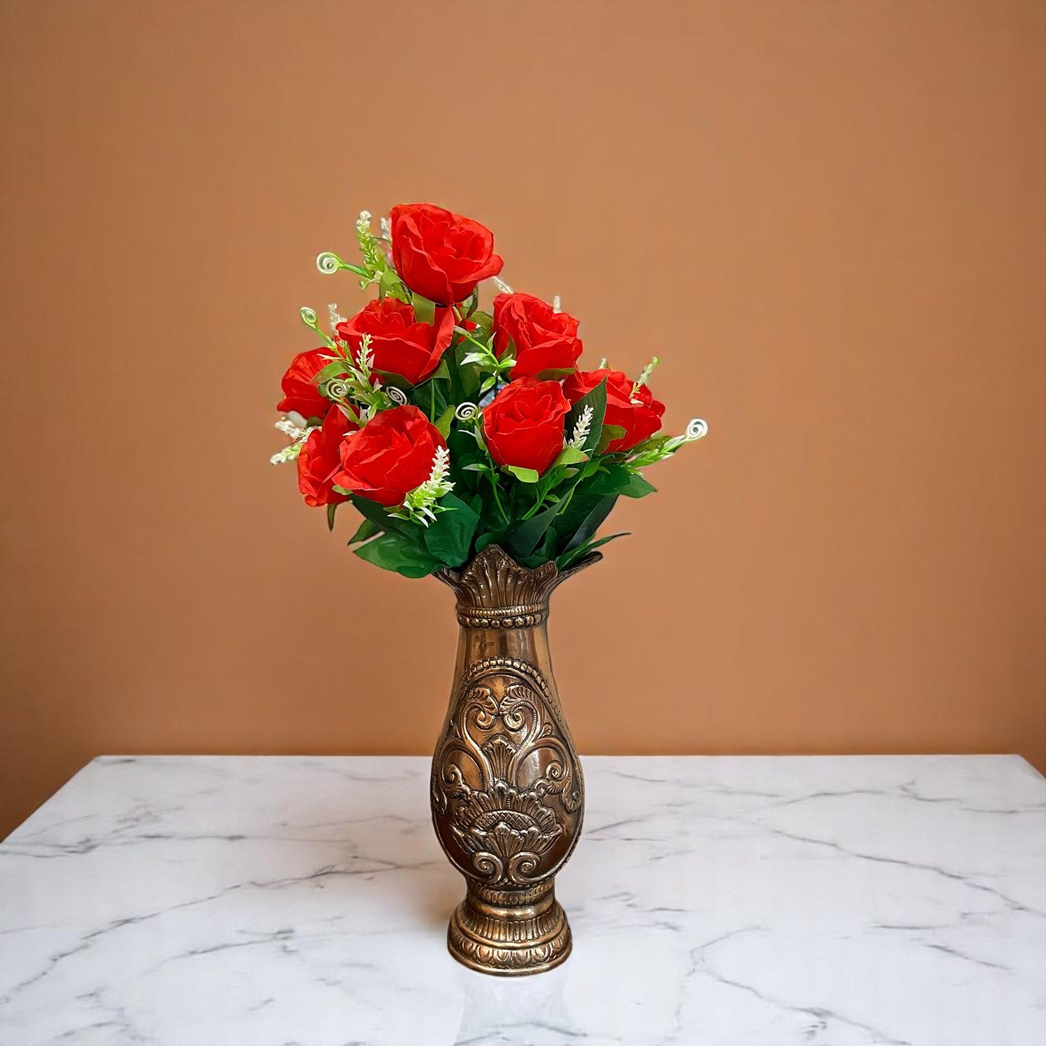 Artificial Rose Flower Bouquets | Faux Flowers Bunch - for Table Vase, Pot, Home Decor, Living Room, Side Table Centerpiece - 17 Inch - Apkamart #Style_Design 3