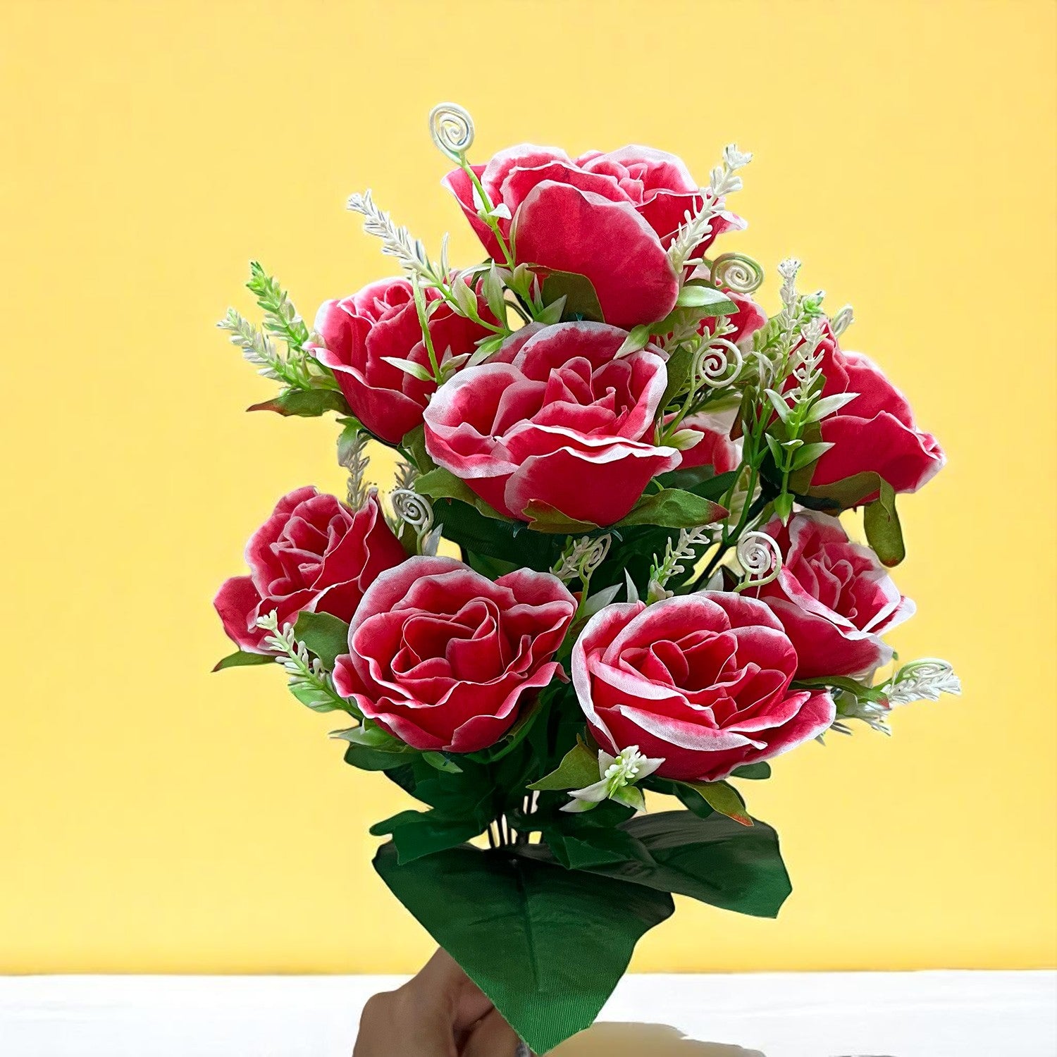 Artificial Rose Flower Bouquets | Faux Flowers Bunch - for Table Vase, Pot, Home Decor, Living Room, Side Table Centerpiece - 17 Inch - Apkamat #Style_Design 2