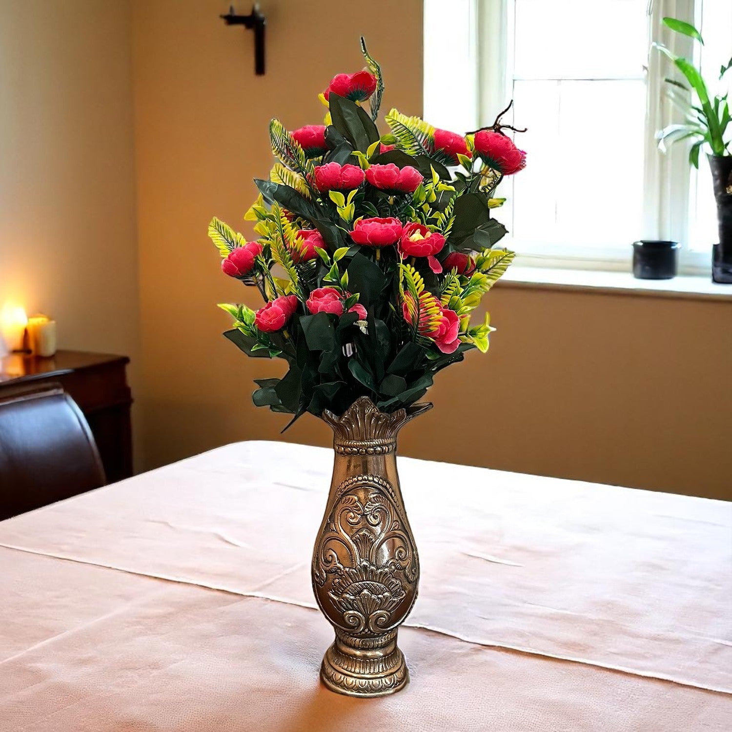 Artificial Flower Bouquets | Fake Flowers Bunch - For Vase, Home, Bedroom, Balcony, Office Corner, Living Room - 26 Inch - Apkamart #Colour_Pink