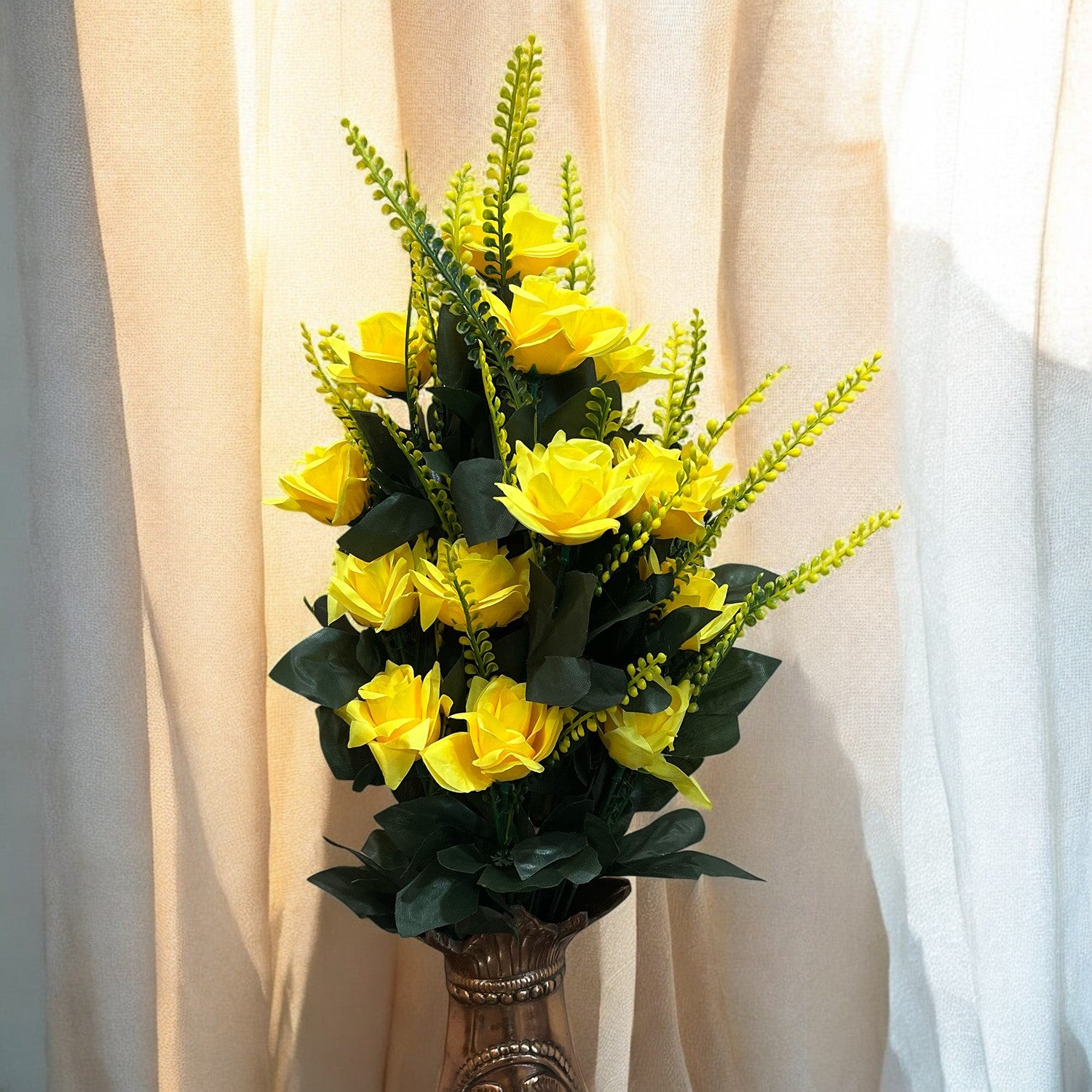 Artificial Flower Rose Bouquets | Faux Flowers Bunch - for Table Vase, Pot, Home Decor, Living Room, Side Table Centerpiece - 26 Inch - Apkamart #Colour_Yellow