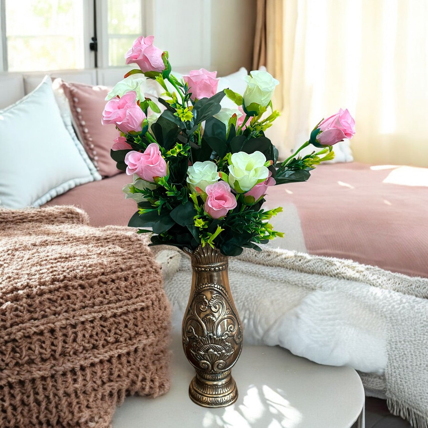 Artificial Flower Bouquets | Faux Flowers Bunch - for Table Vase, Pot, Home Decor, Living Room, Side Table Centerpiece - 29 Inch - Apkamart #Style_Design 1