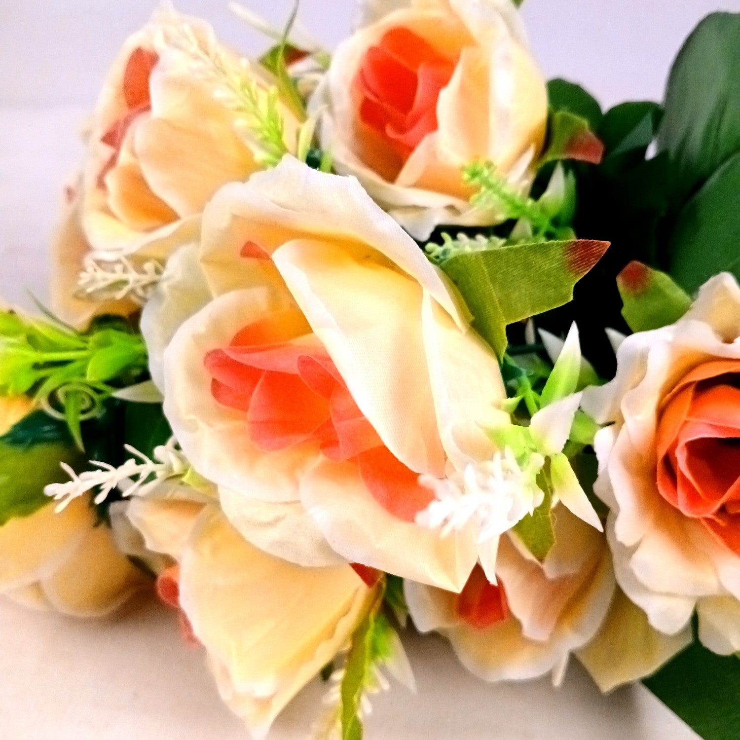 Artificial Rose Flower Bouquets | Faux Flowers Bunch - for Table Vase, Pot, Home Decor, Living Room, Side Table Centerpiece - 17 Inch - Apkamart #Style_Design 2