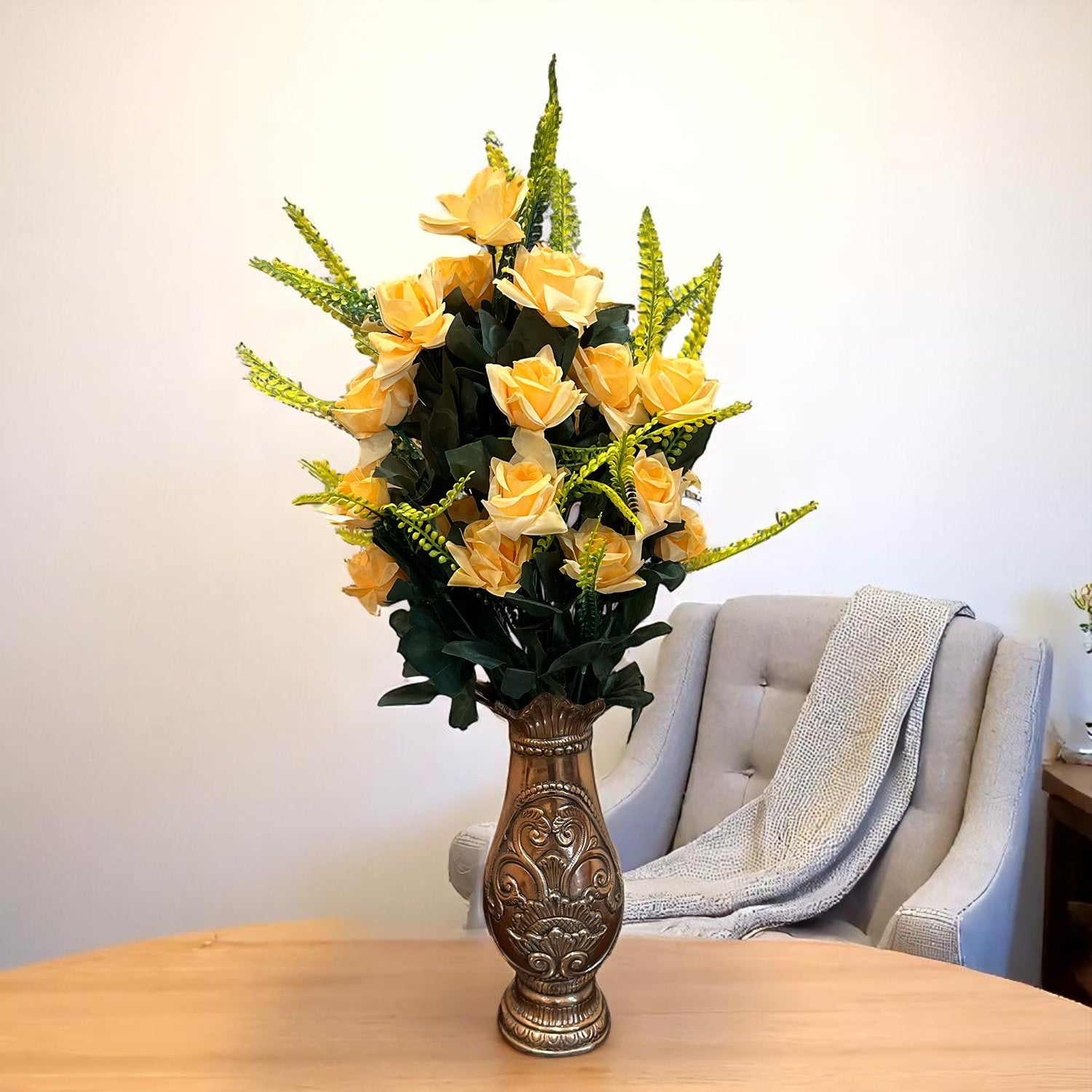 Artificial Flower Rose Bouquets | Faux Flowers Bunch - for Table Vase, Pot, Home Decor, Living Room, Side Table Centerpiece - 26 Inch - Apkamart #Colour_Orange