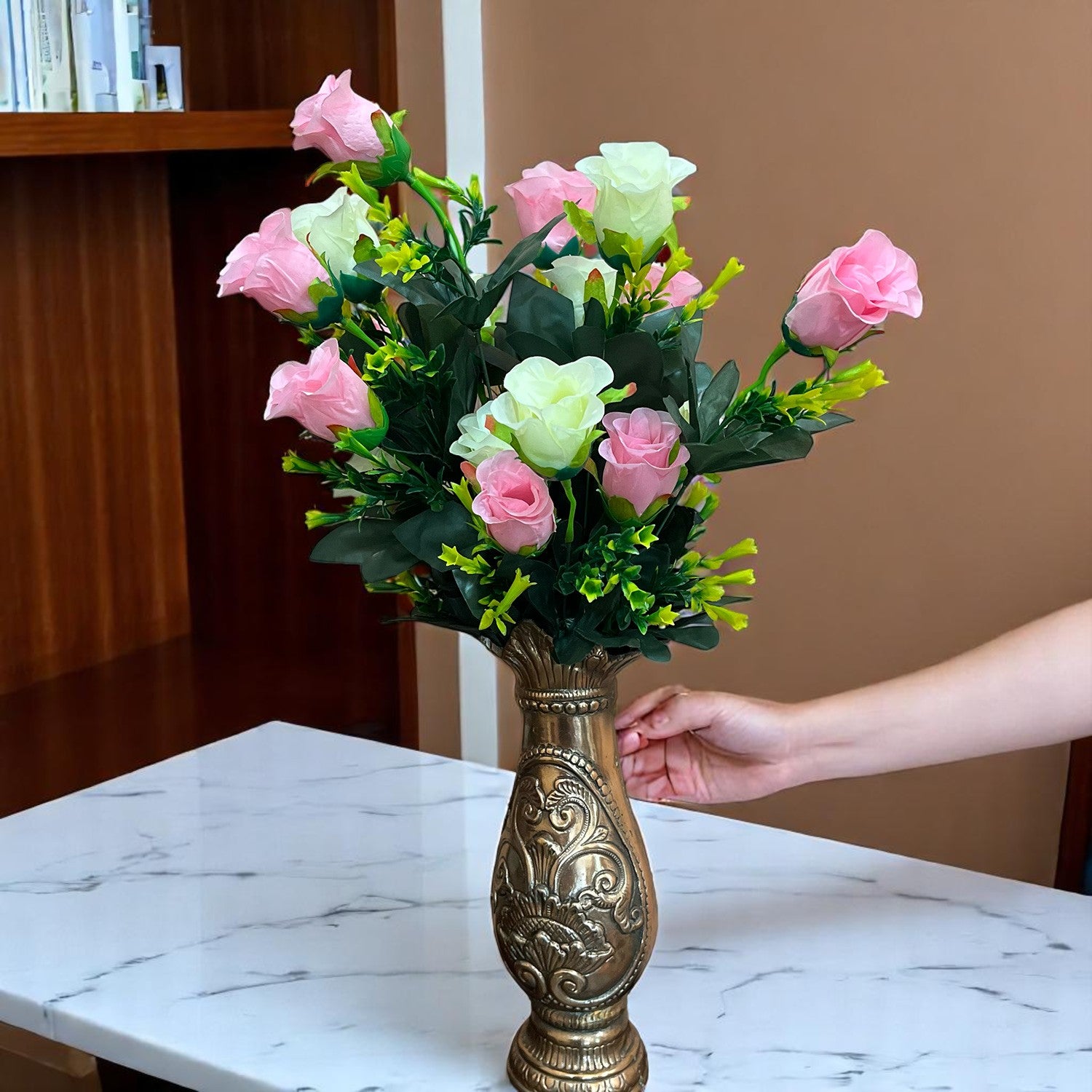 Artificial Flower Bouquets | Faux Flowers Bunch - for Table Vase, Pot, Home Decor, Living Room, Side Table Centerpiece - 29 Inch - Apkamart #Style_Design 1