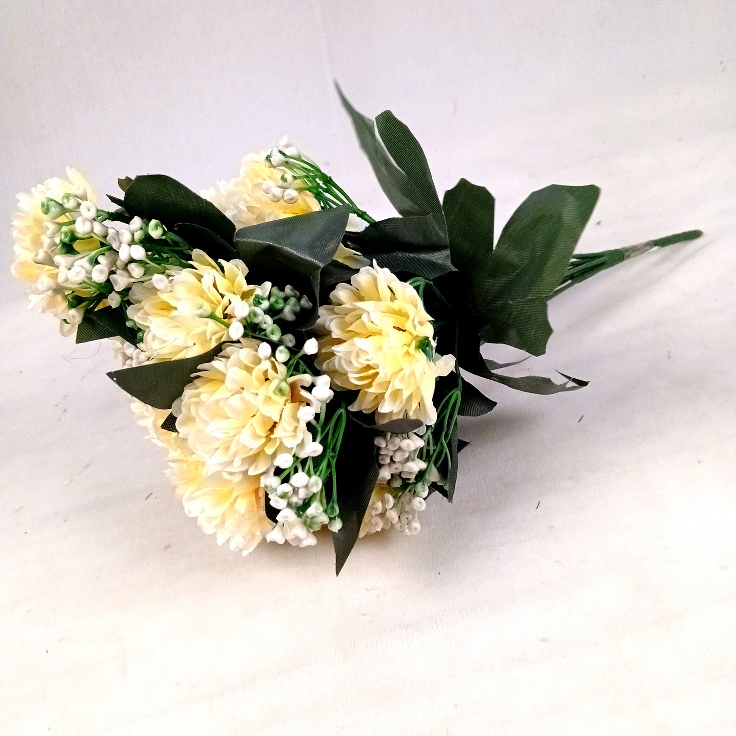 Artificial Flower Plant With Vase Pot | Decorative Flowers Bunch & Stems - for Table Vase, Pot, Home Decor, Living Room, Side Table Centerpiece & Festival Decoration - Apkamart #Colour_Off White