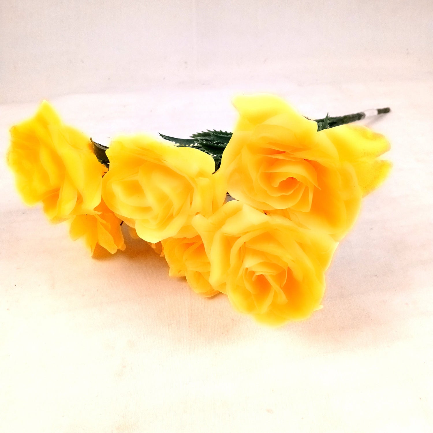 Artificial Flowers Rose Bunches for Vase Pot | Faux Flowers Sticks / Bouquet - for Home Decor, Living Room & Festivals Decoration (Vase Not Included) - 18 Inch - Apkamart #Colour_Yellow