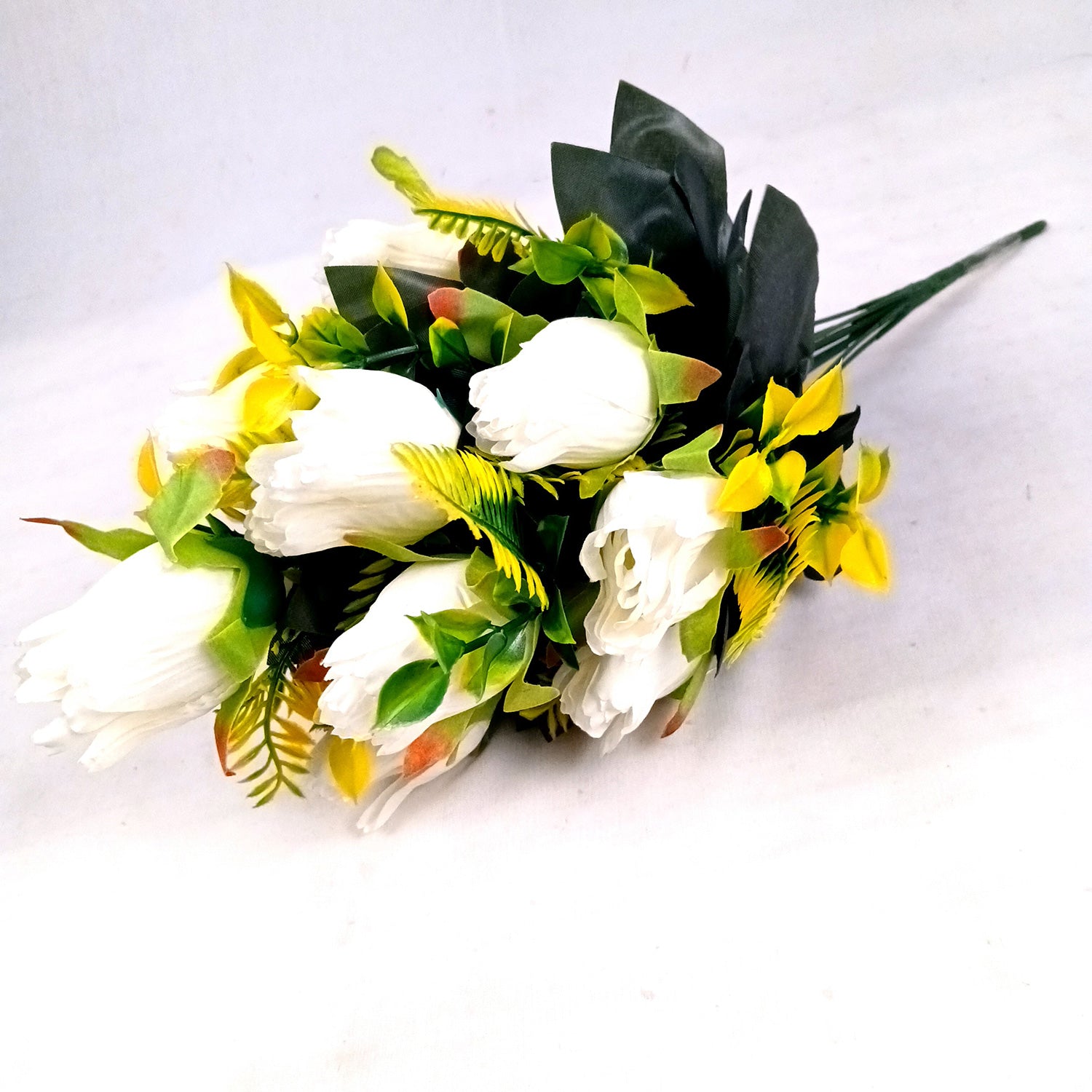 Artificial Flowers Rose Sticks | Faux Flowers Bunch / Bouquet - for Home Decor, Living Room, Office & Festivals Decoration (Vase Not Included) - 15 Inch - Apkamart #Colour_White