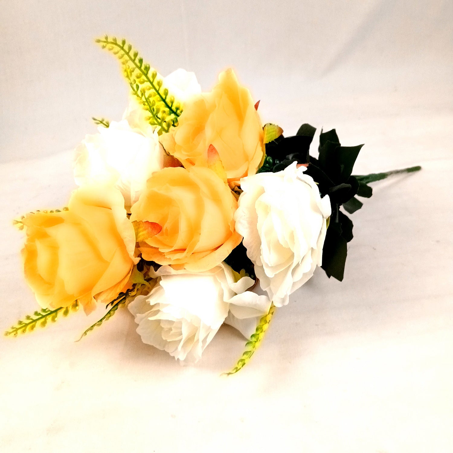 Artificial Flower Plant - Cherry Blossom | Decorative Flowers Bunch & Stems - for Table Vase, Pot, Home Decor, Living Room, Side Table Centerpiece & Festival Decoration - Apkamart #Color_Peach & White