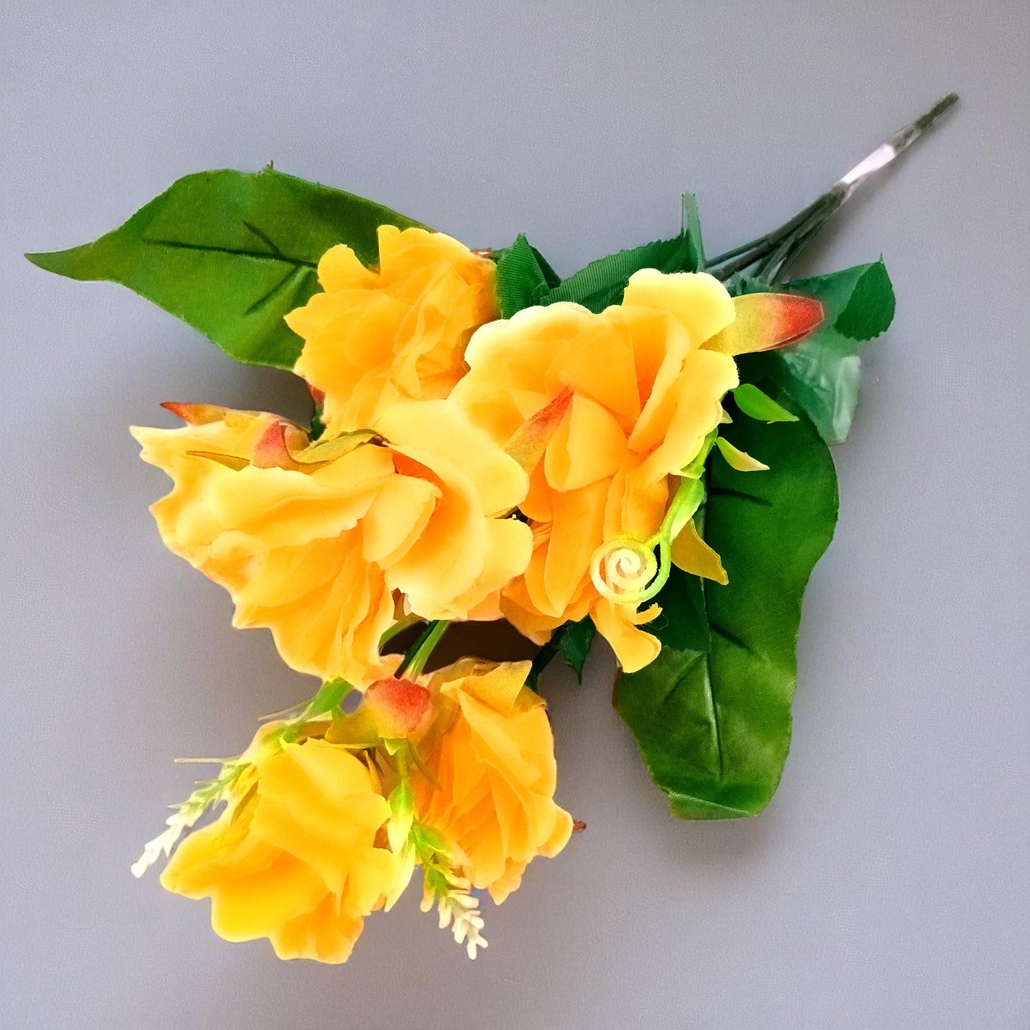 Artificial Flowers Rose Bunches for Vase Pot | Faux Flowers Stem - for Home Decor, Living Room, Office & Festivals Decoration (Vase Not Included) - 14 Inch - Apkamart #Colour_Yellow