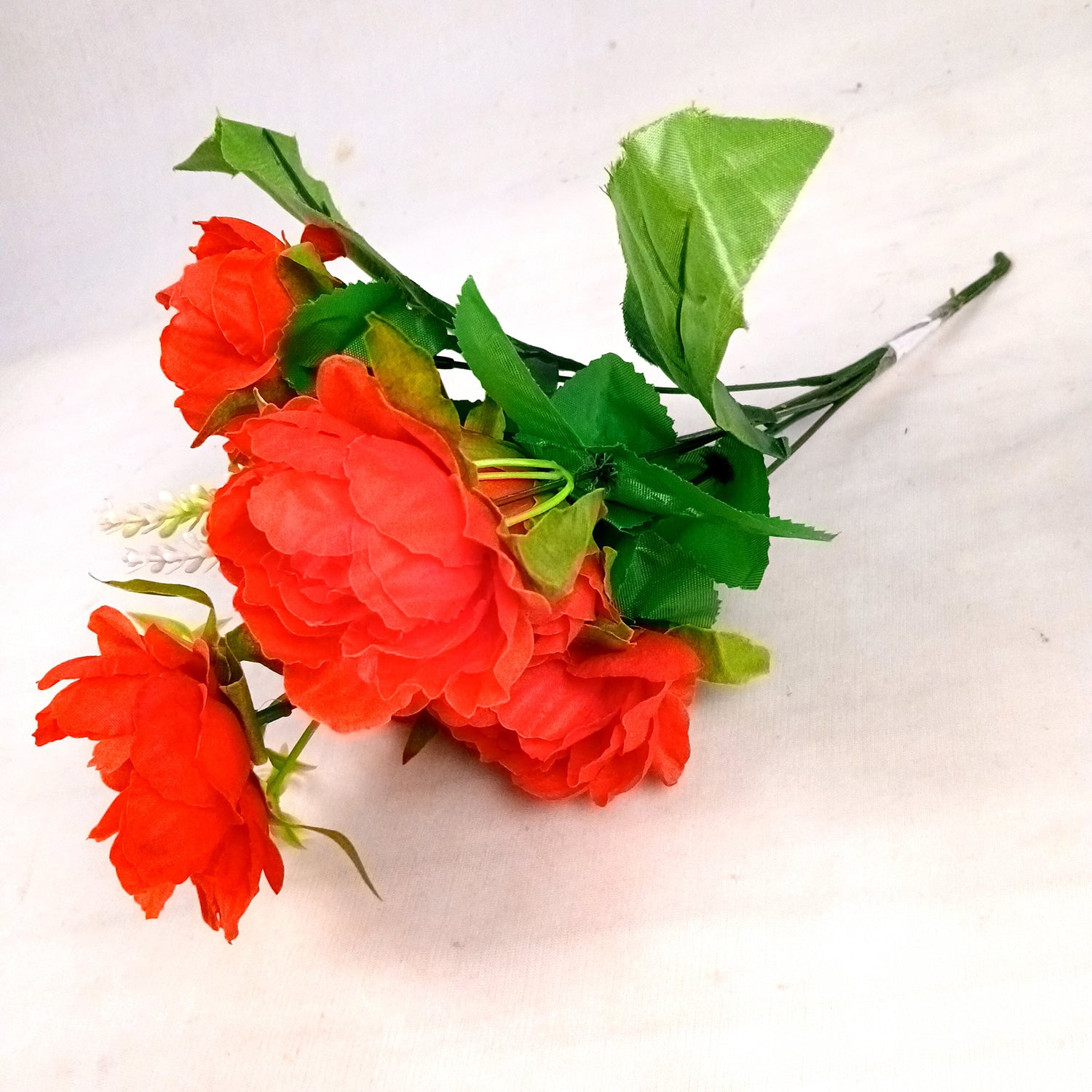 Artificial Flowers Rose Bunches for Vase Pot | Faux Flowers Stem - for Home Decor, Living Room, Office & Festivals Decoration (Vase Not Included) - 14 Inch - Apkamart #Colour_Red