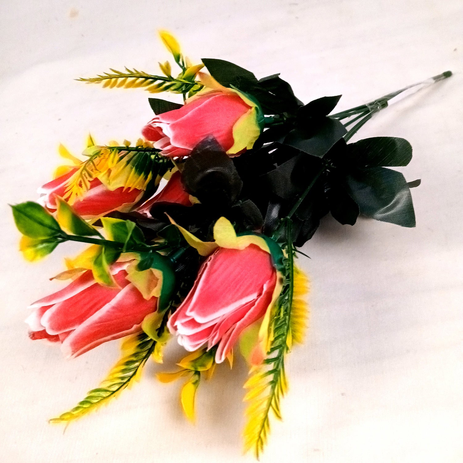 Artificial Flowers Rose Bunches for Vase Pot | Faux Flowers Stem - for Home Decor, Living Room, Office & Festivals Decoration (Vase Not Included) - 14 Inch - Apkamart #Colour_Pink